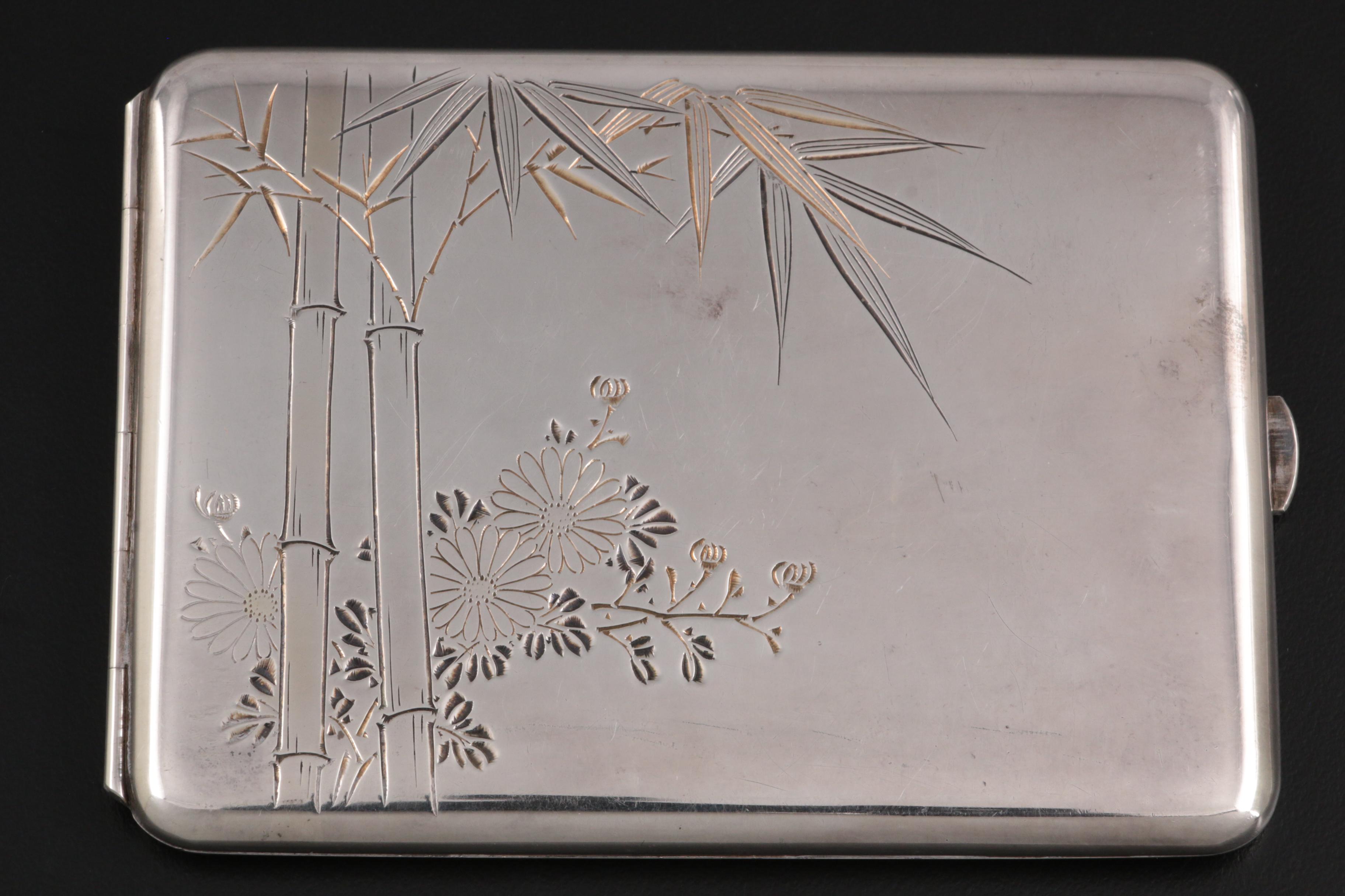 Kichigoro Uyeda Chased 950 Sterling Cigarette Case, Early/Mid 20th Century