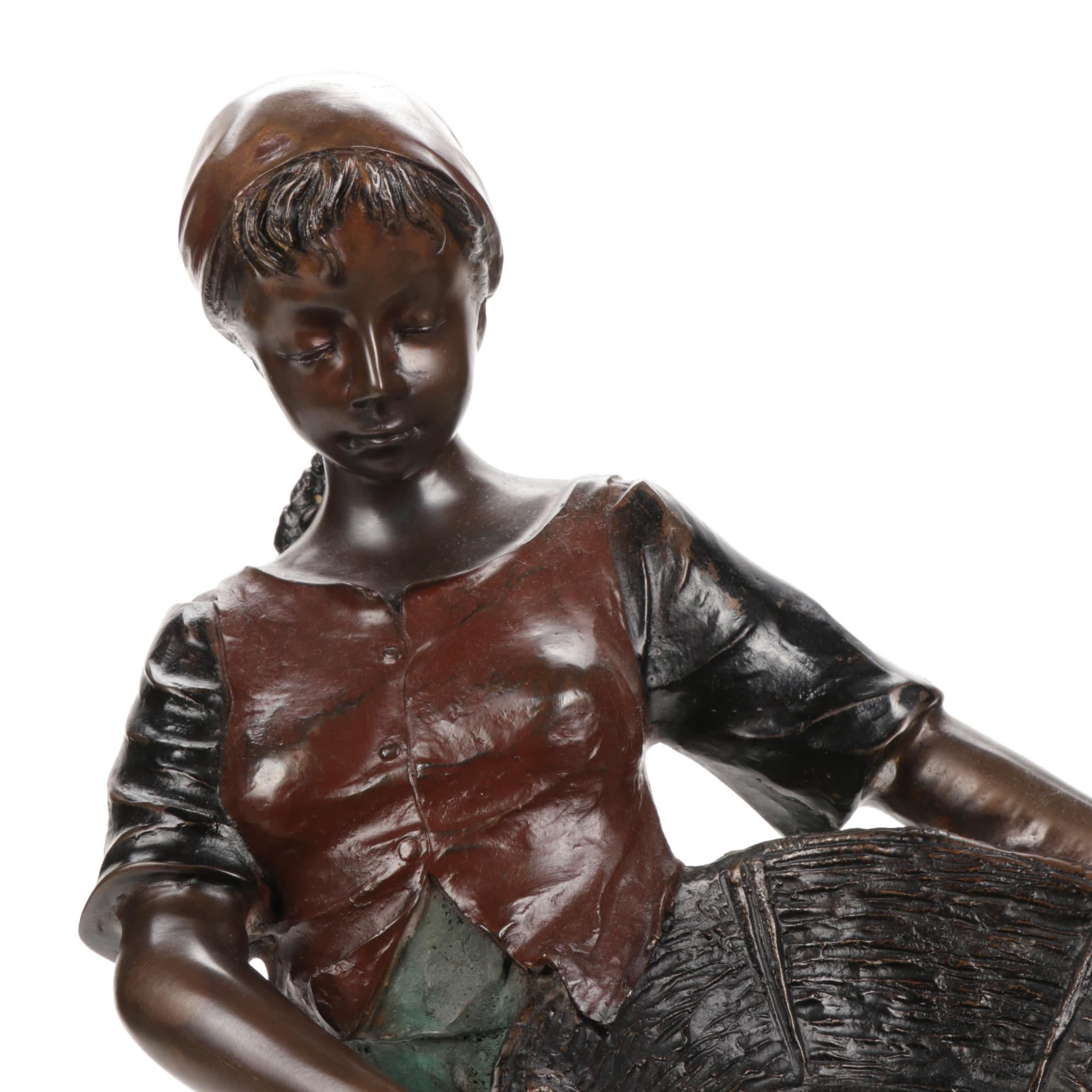 Reproduction Bronze Peasant Farmer Sculpture After Antonin Larroux