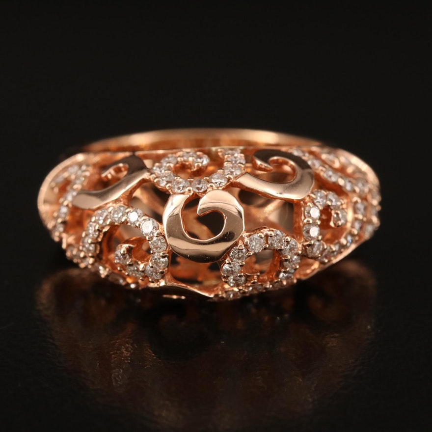 18K Rose Gold 0.75 CTW Diamond Domed Scrollwork Ring