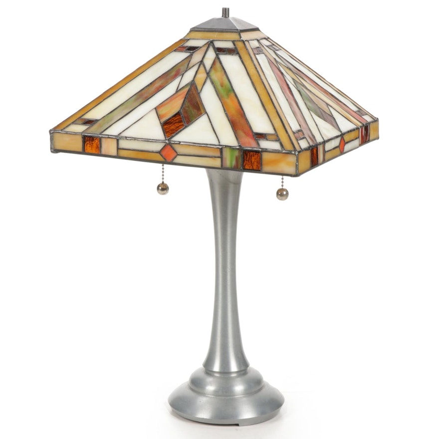 Stiffel Lamp with Arts and Crafts Style Slag Glass Shade, Mid/Late 20th Century