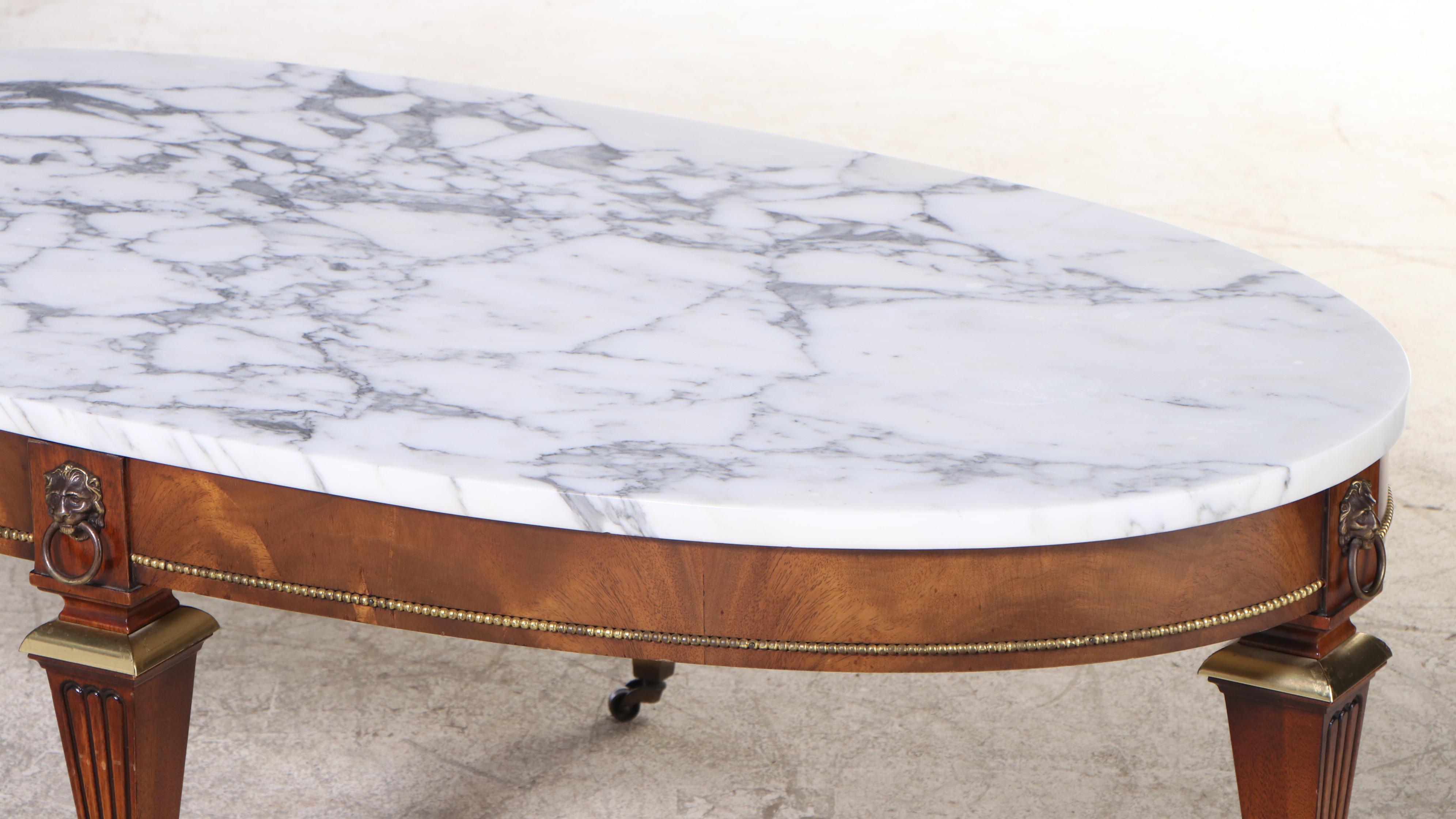 Weiman Louis XVI Style Italian Marble Top Coffee Table, Mid-20th Century