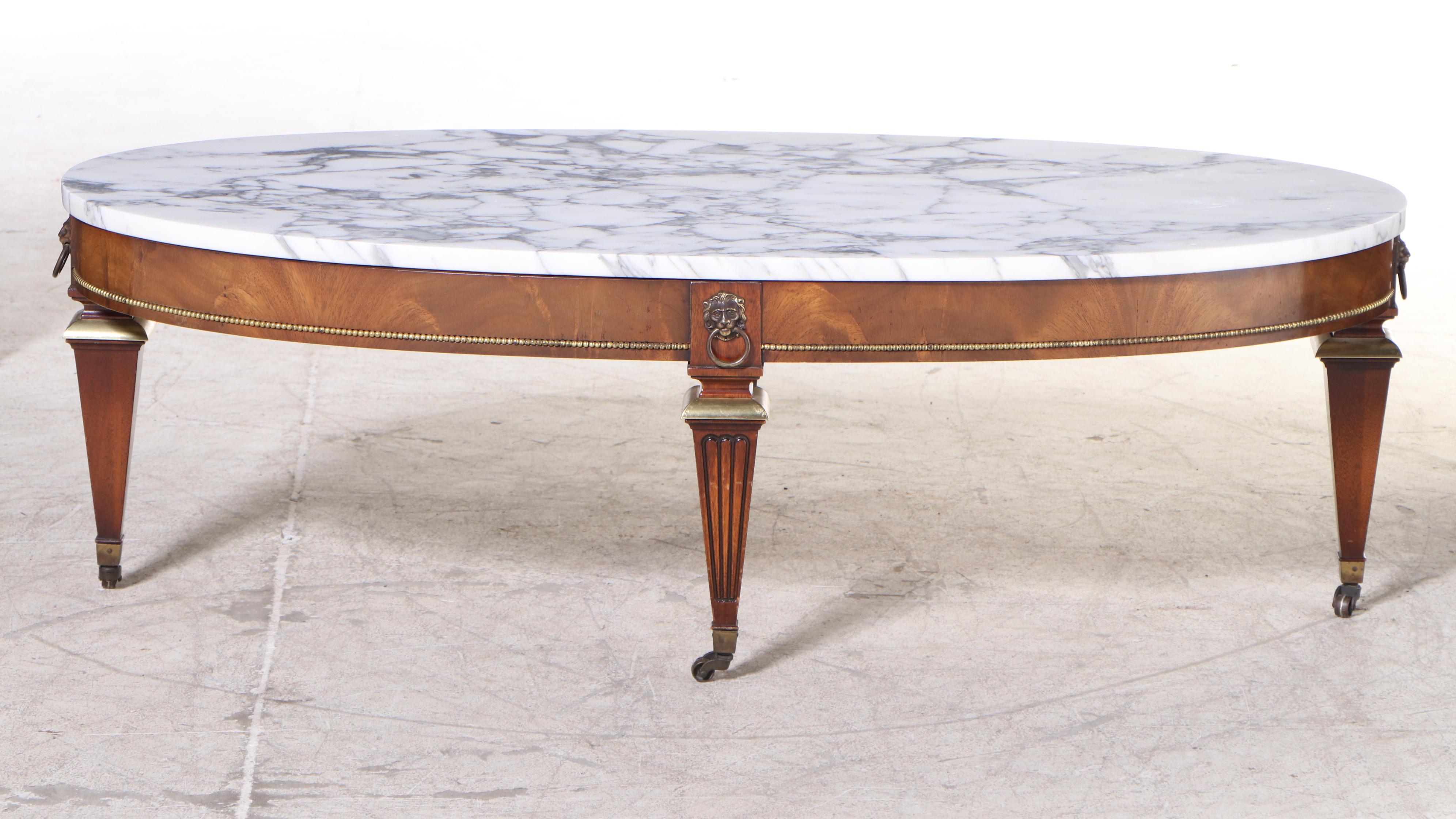 Weiman Louis XVI Style Italian Marble Top Coffee Table, Mid-20th Century