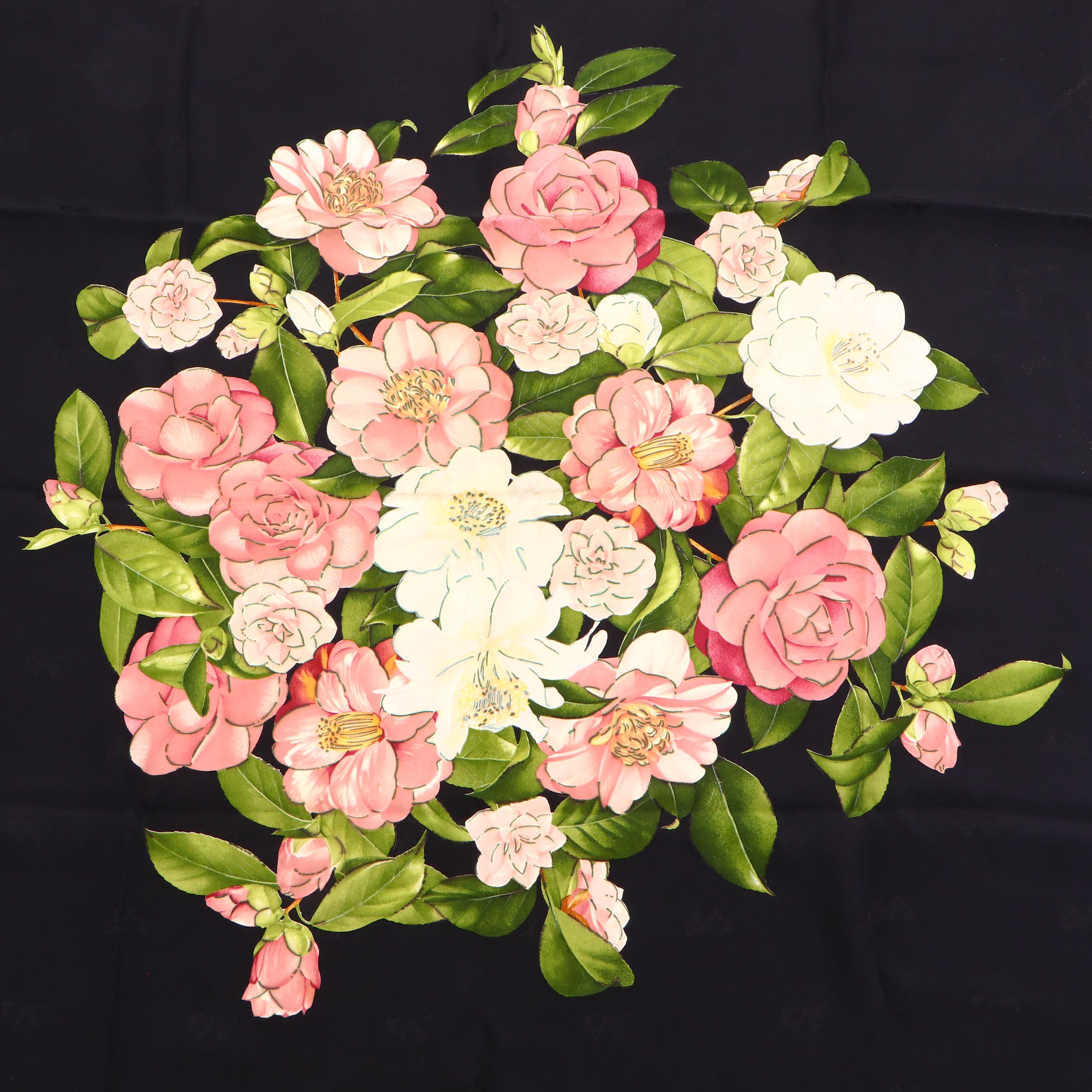 Chanel Jacquard Bow and Camellia Print Silk Scarf