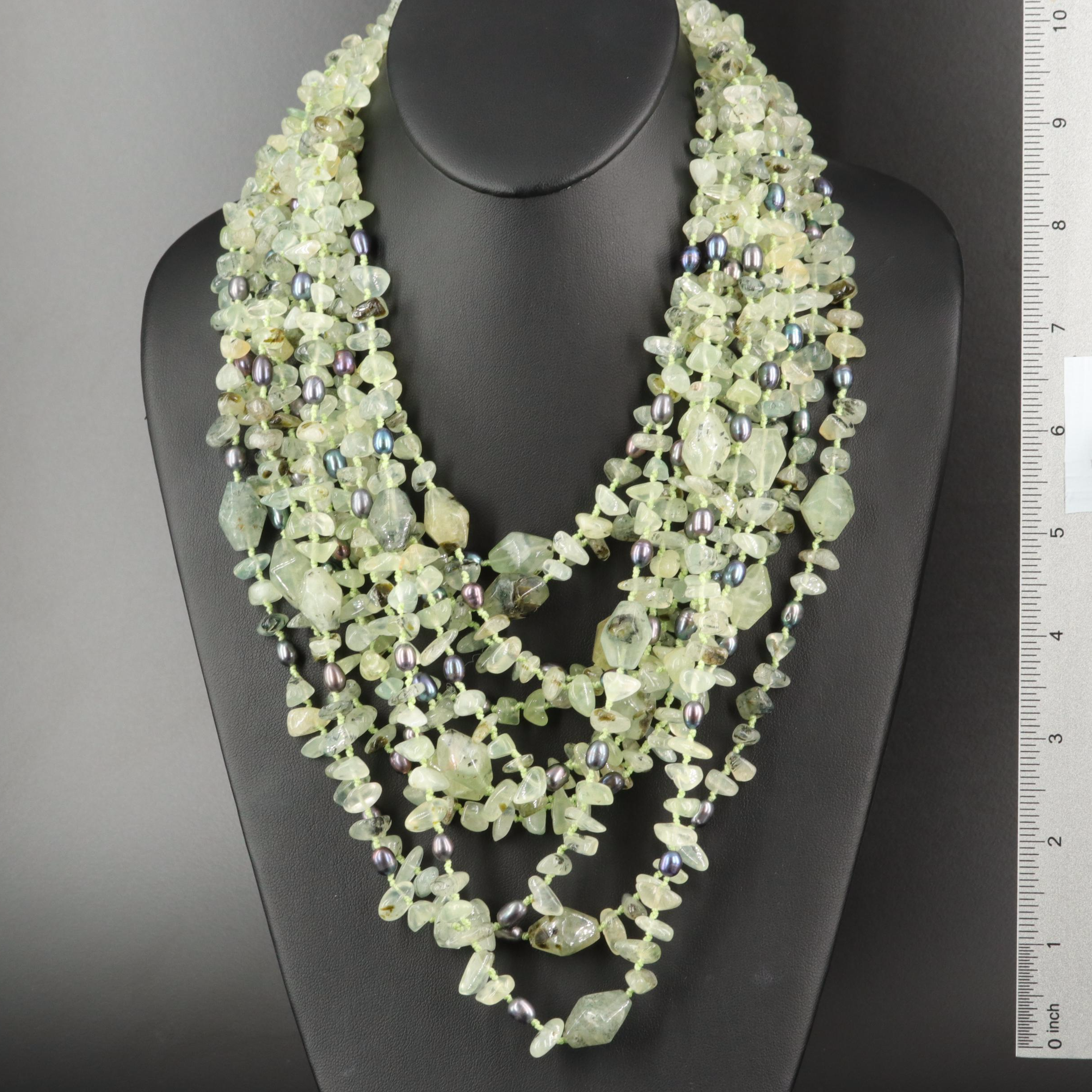 Prehnite and Pearl Multi-Strand Necklaces