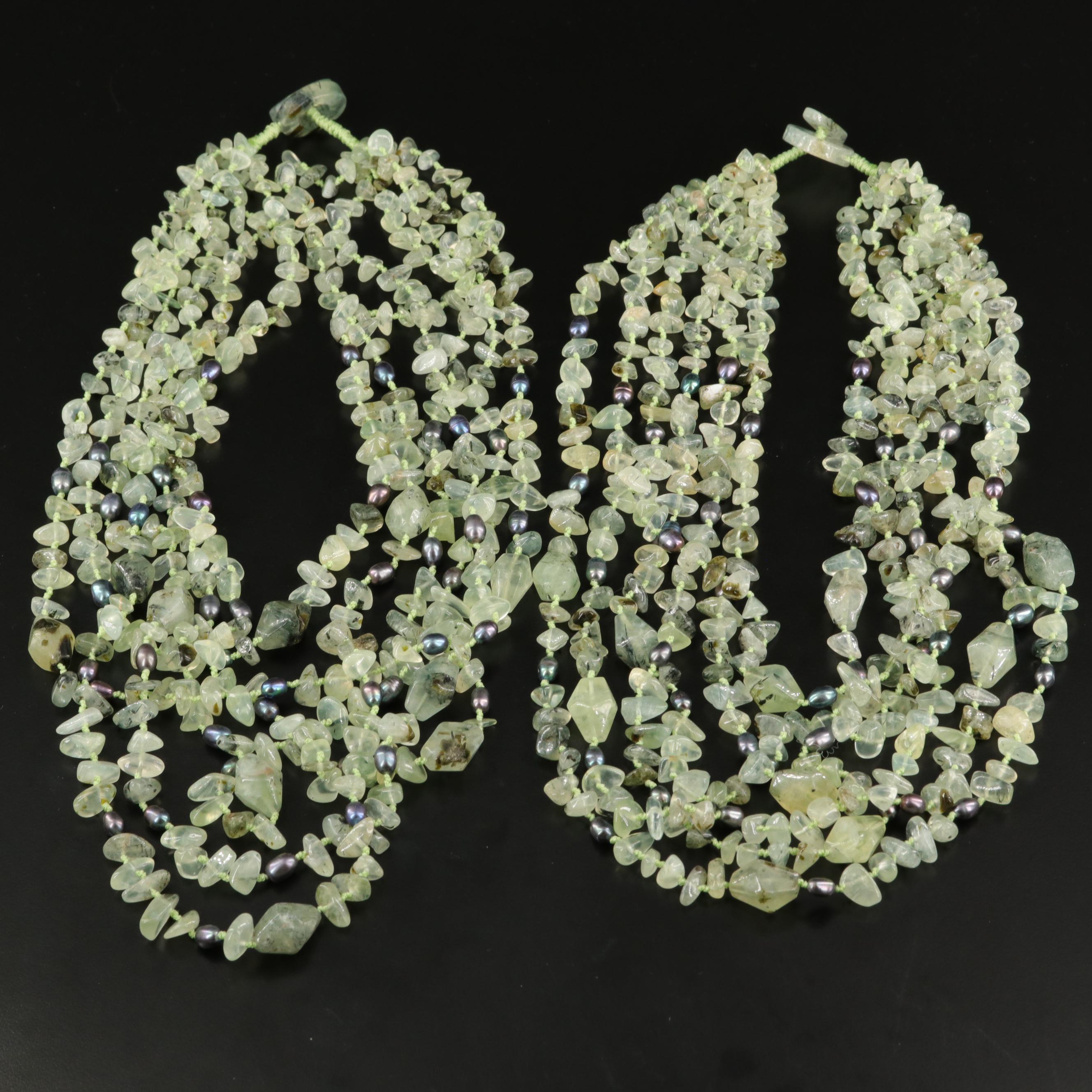 Prehnite and Pearl Multi-Strand Necklaces