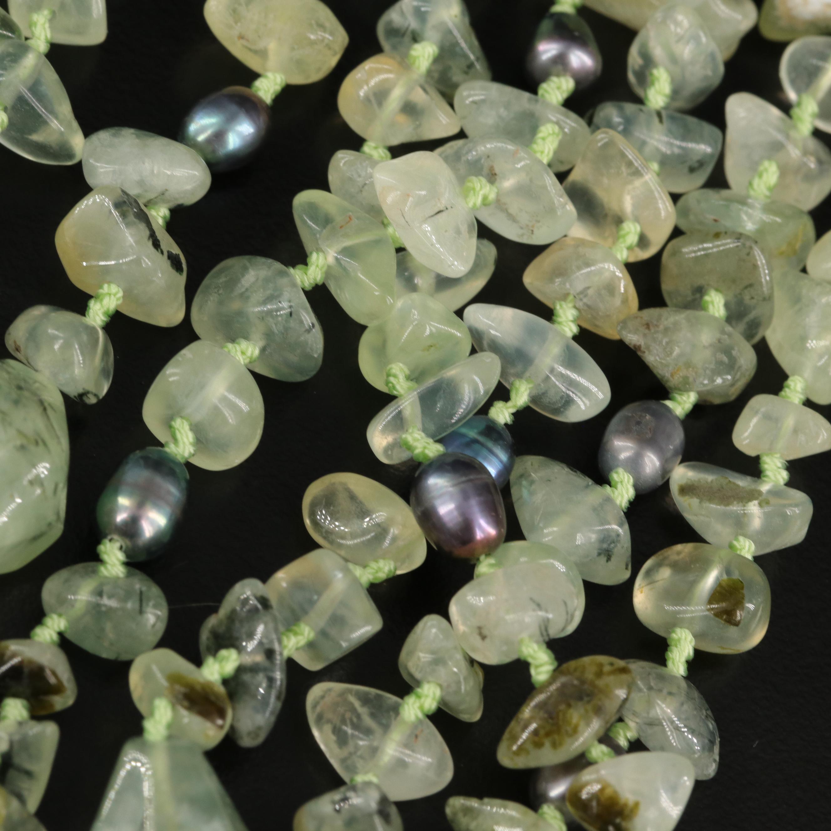 Prehnite and Pearl Multi-Strand Necklaces