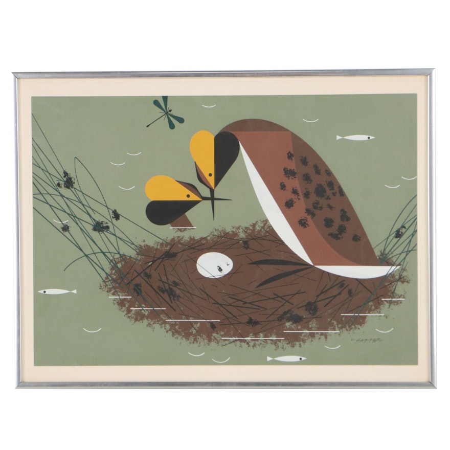 Serigraph After Charley Harper "Horned Grebes"