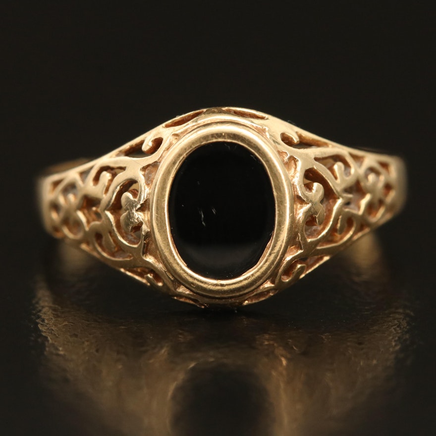 14K Black Onyx Openwork Signet Ring