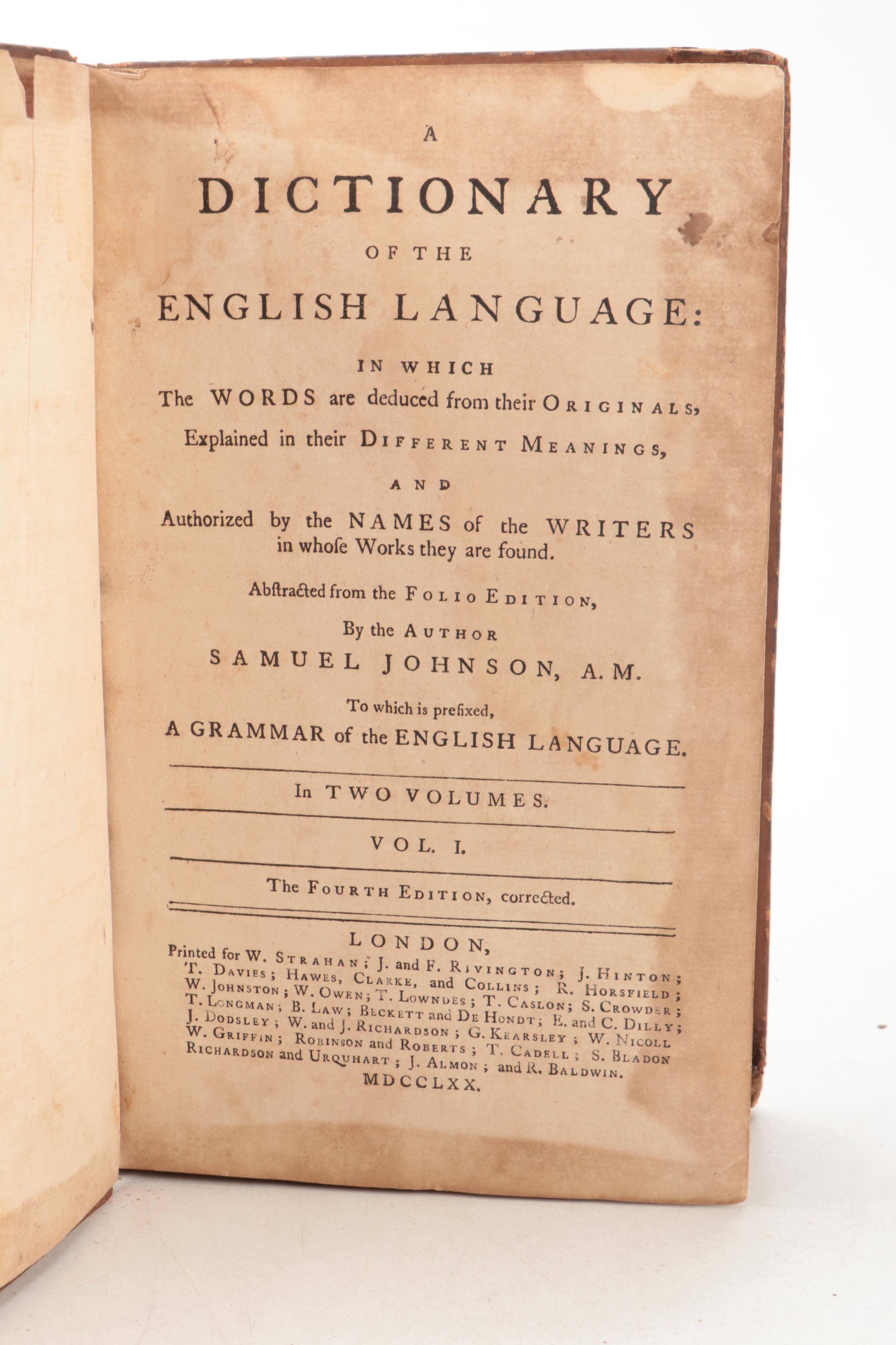 "Dictionary of the English Language" Vol. I with "A First Book in Latin"