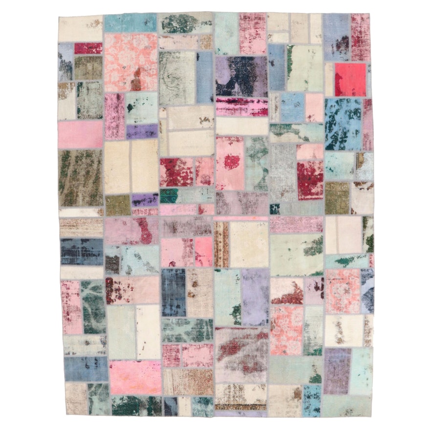 8'11 x 11'6 Hand-Knotted Persian Overdyed Patchwork Area Rug