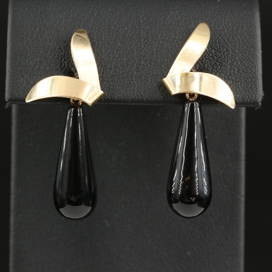 14K Black Onyx Drop Earrings