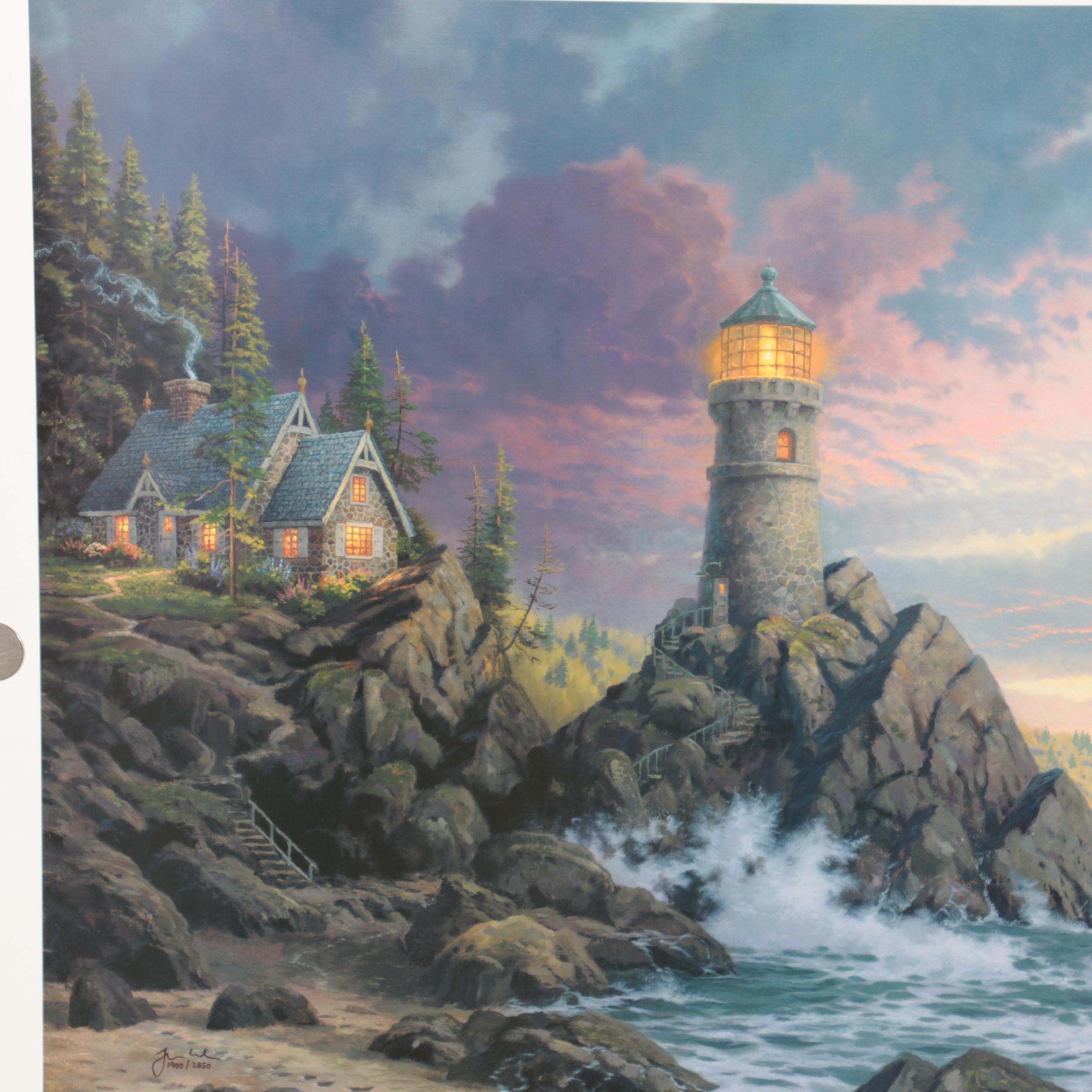 Thomas Kinkade Offset Lithographs of Lighthouse and Cottage