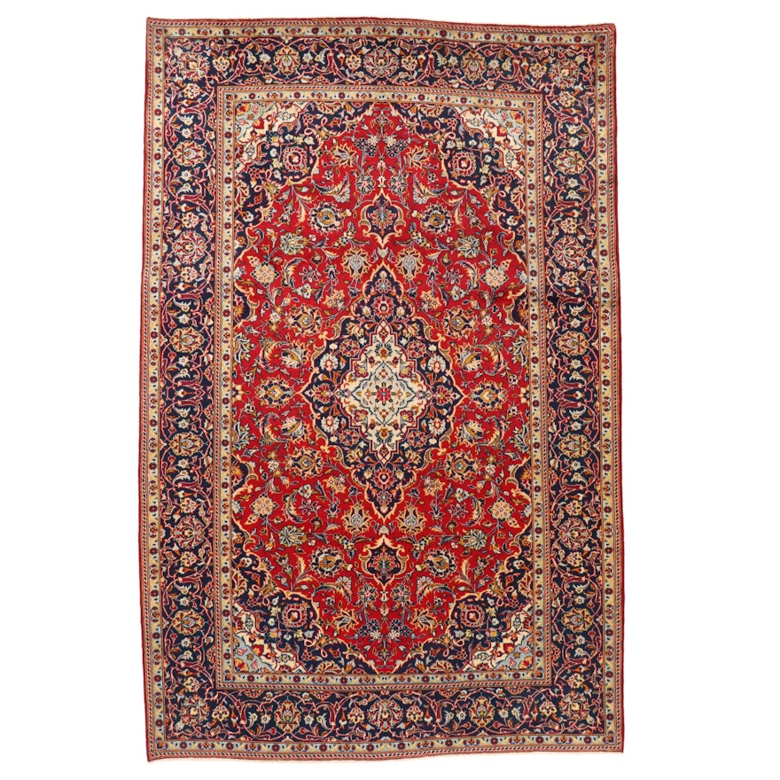 7'1 x 11' Hand-Knotted Persian Kashan Area Rug