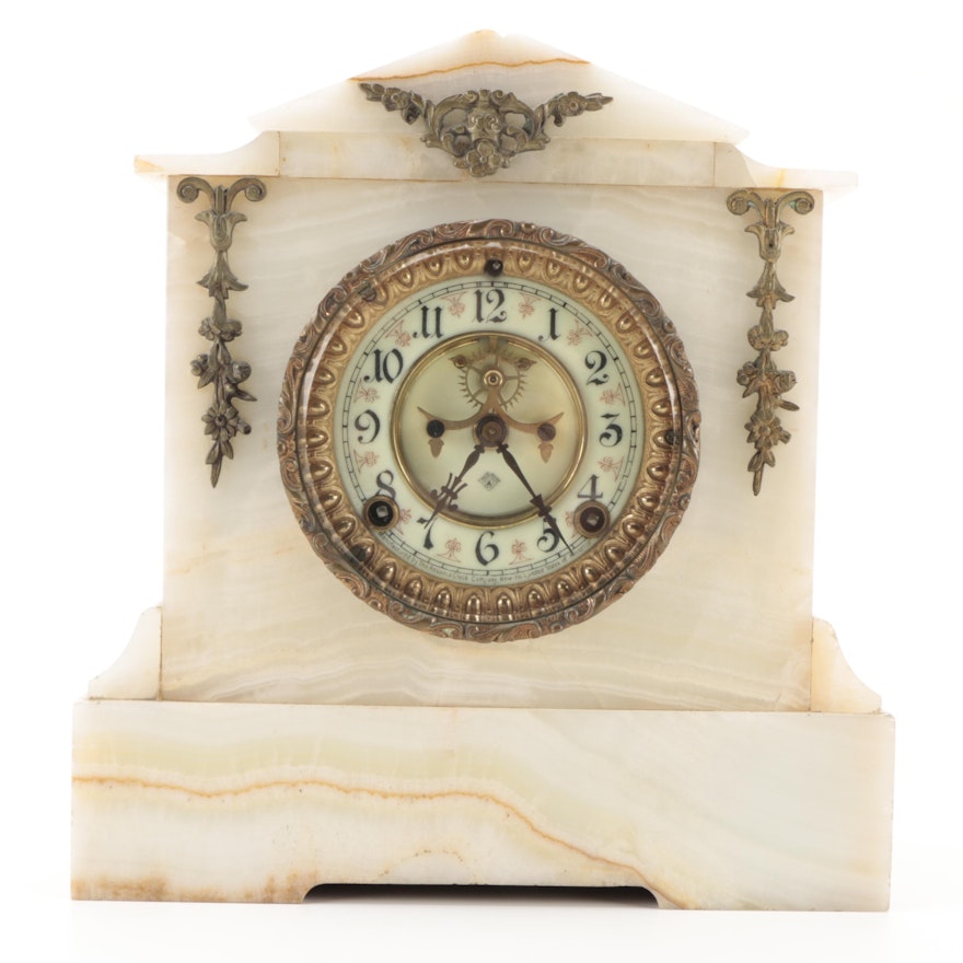 Ansonia Clock Co. New York Neoclassical Style Onyx Mantel Clock, Late 19th C.
