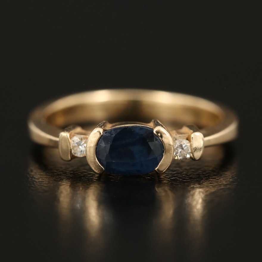 14K Sapphire and Diamond Three Stone Ring