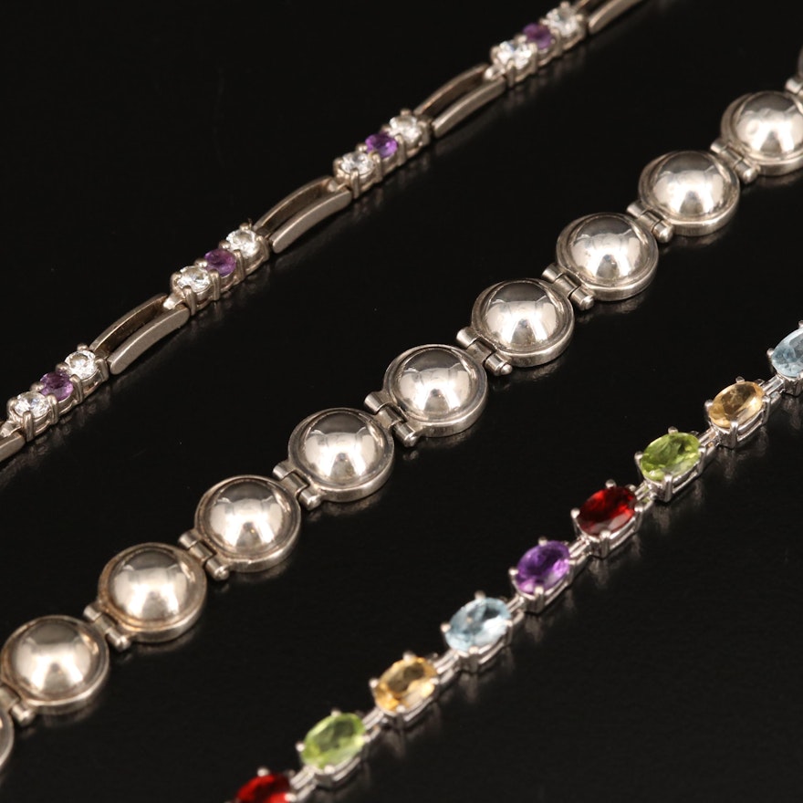 Sterling Bracelets Including Topaz, Amethyst and Cubic Zirconia