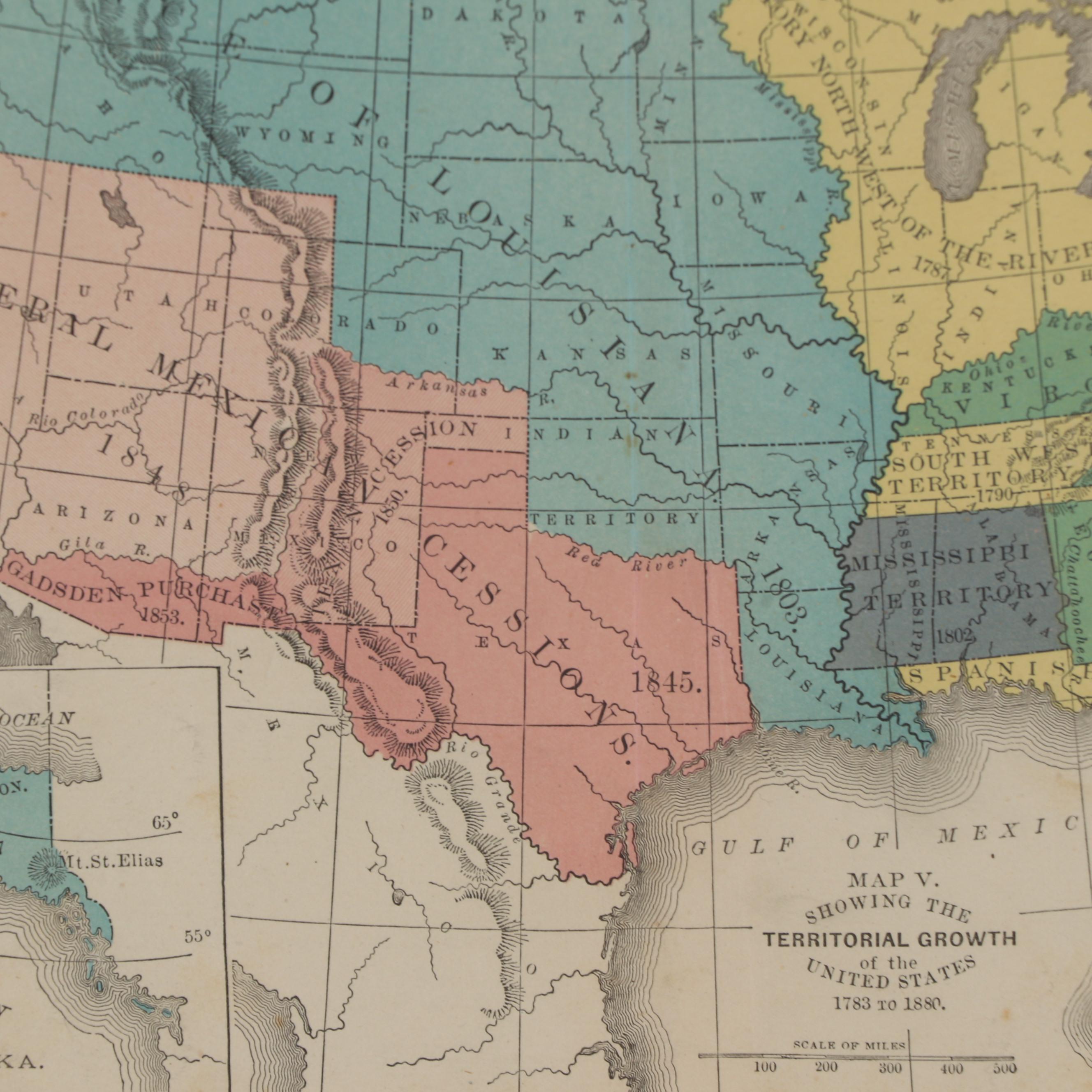 Transfer Lithograph Map and Chart of United States History