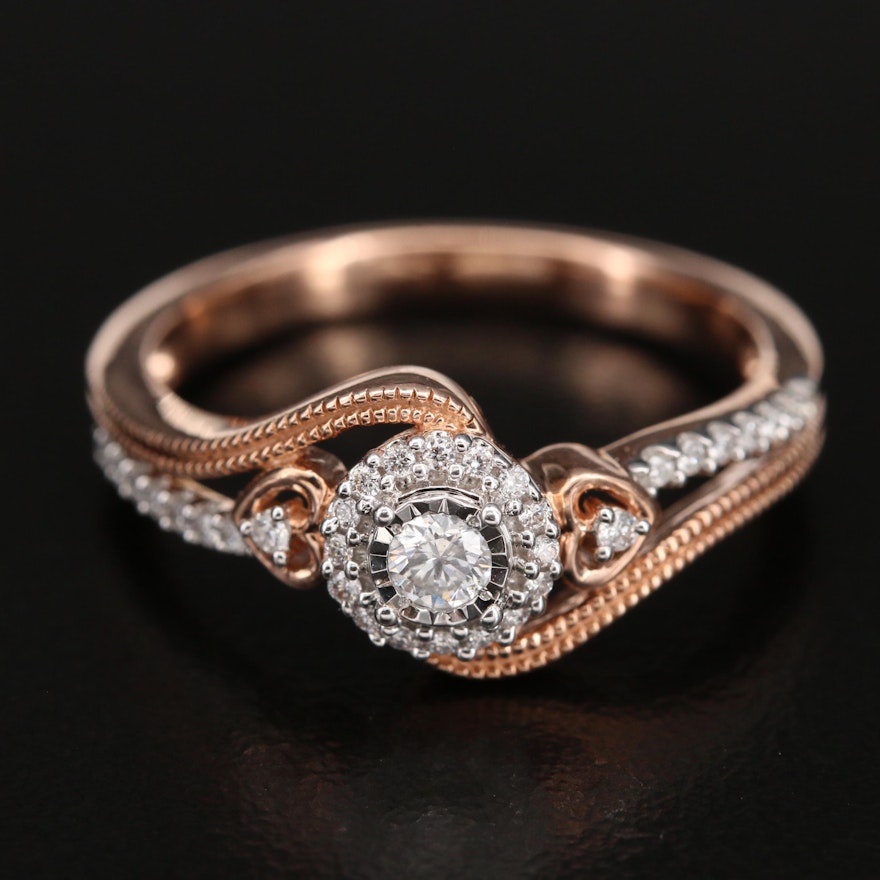 10K 0.25 CTW Diamond Ring with Heart Details