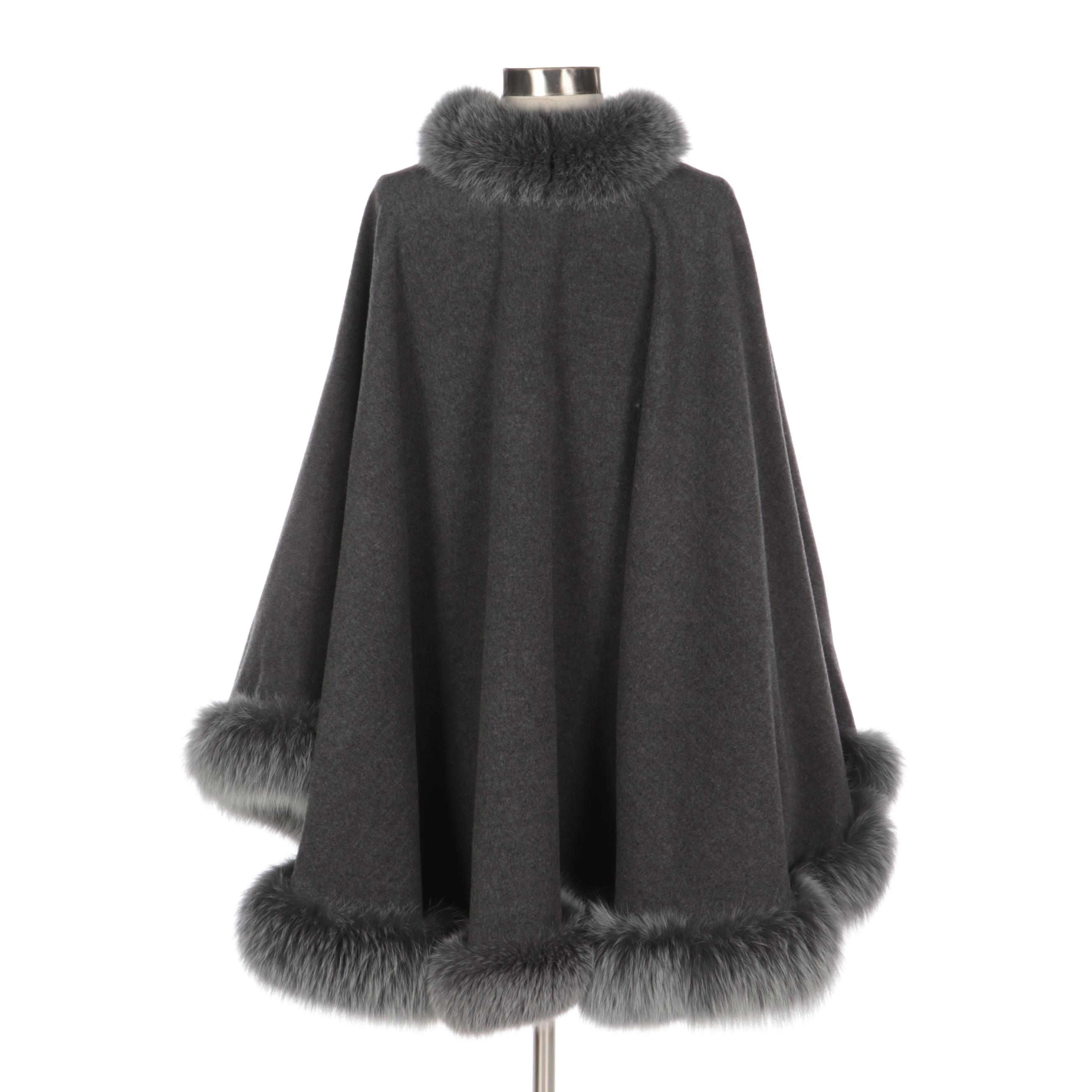 Création Sprung Frères Paris Angora and Wool Blend Cape Trimmed in Fox Fur