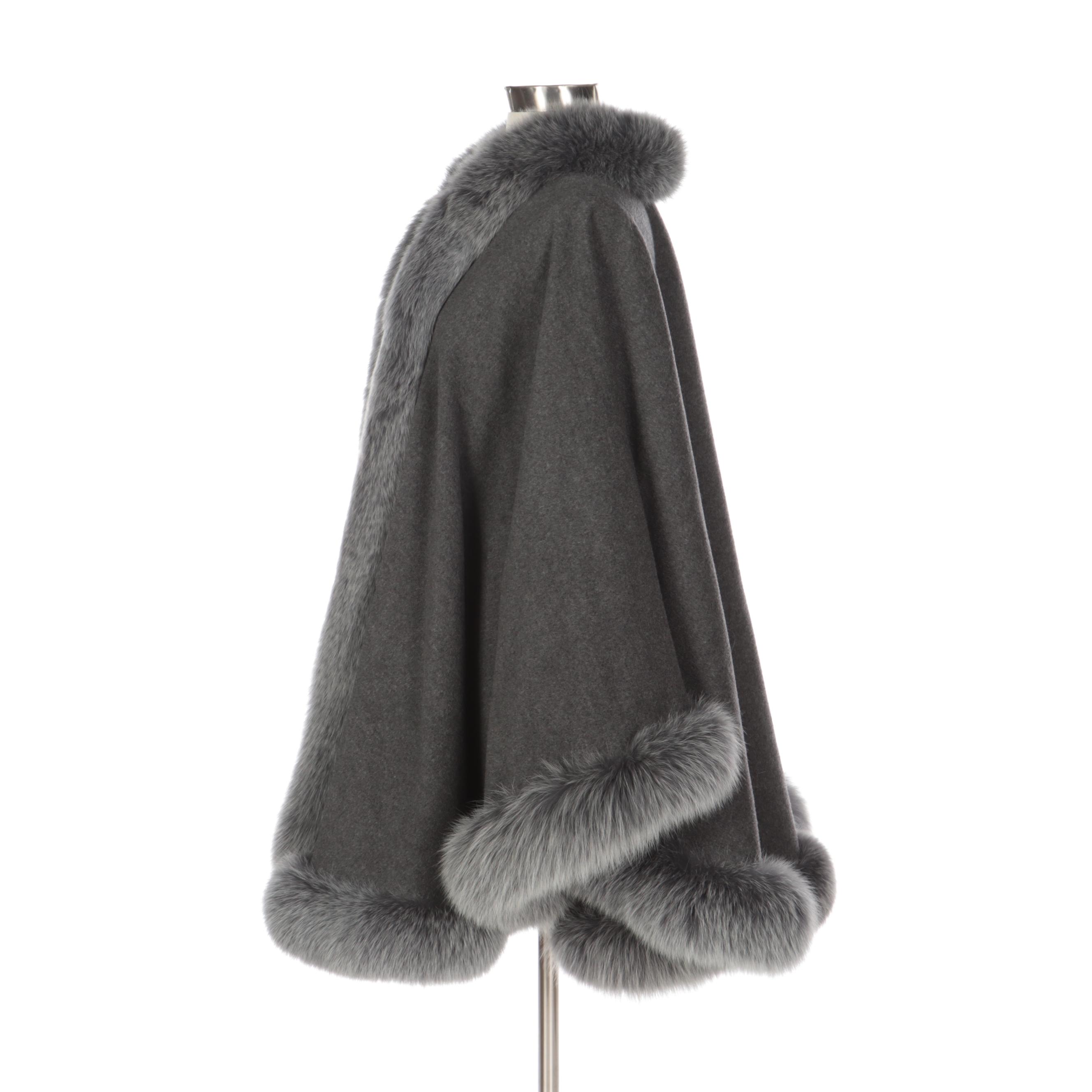 Création Sprung Frères Paris Angora and Wool Blend Cape Trimmed in Fox Fur