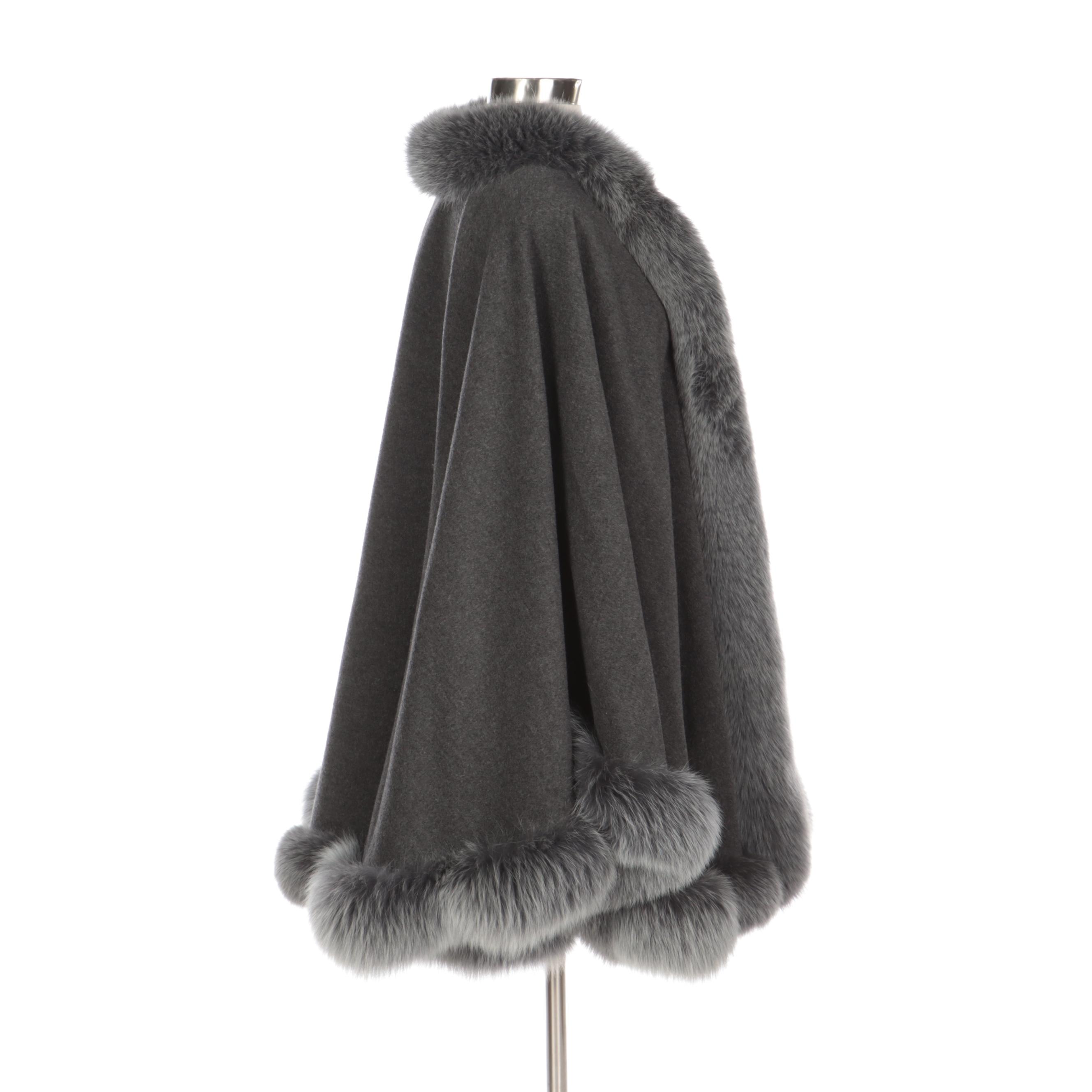 Création Sprung Frères Paris Angora and Wool Blend Cape Trimmed in Fox Fur