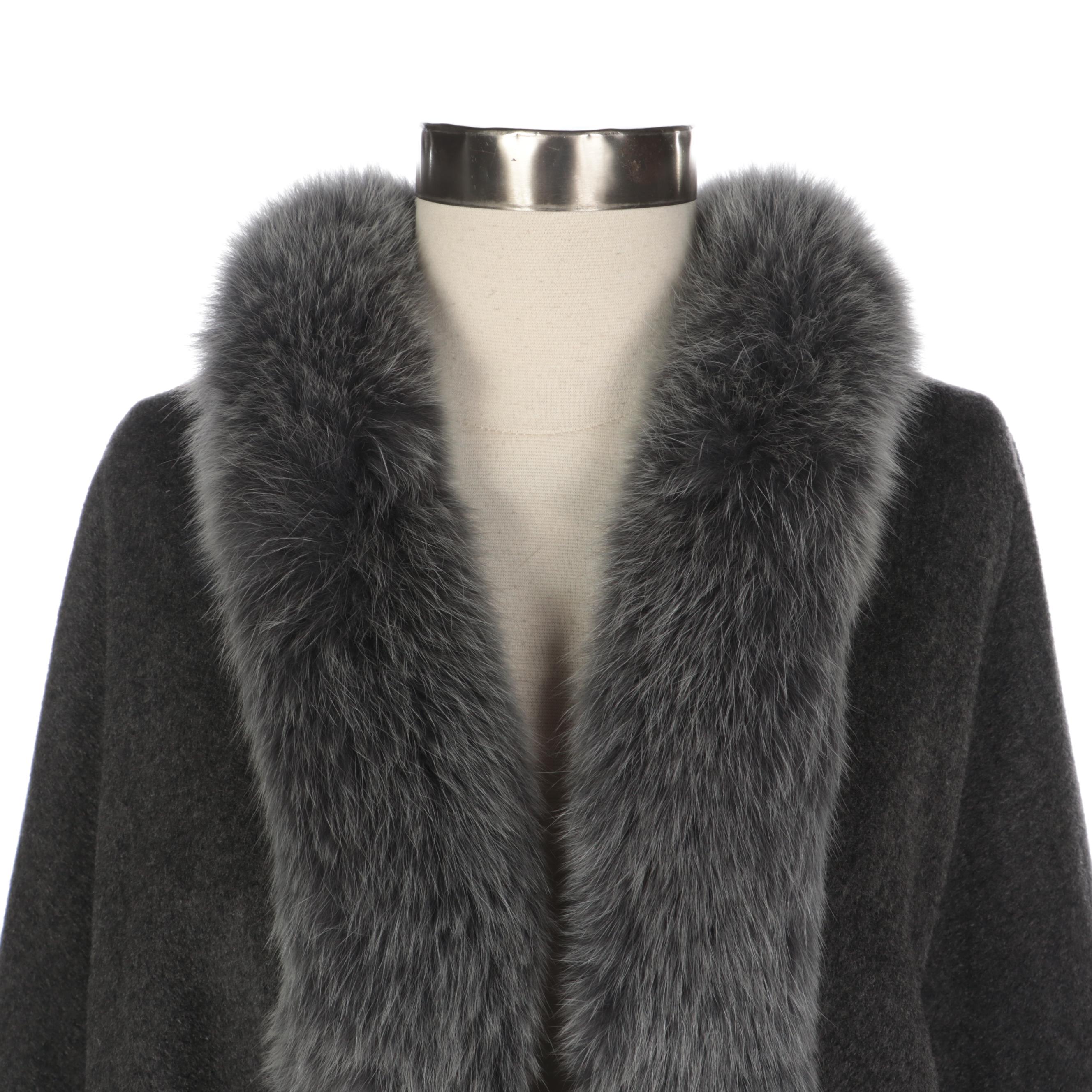 Création Sprung Frères Paris Angora and Wool Blend Cape Trimmed in Fox Fur