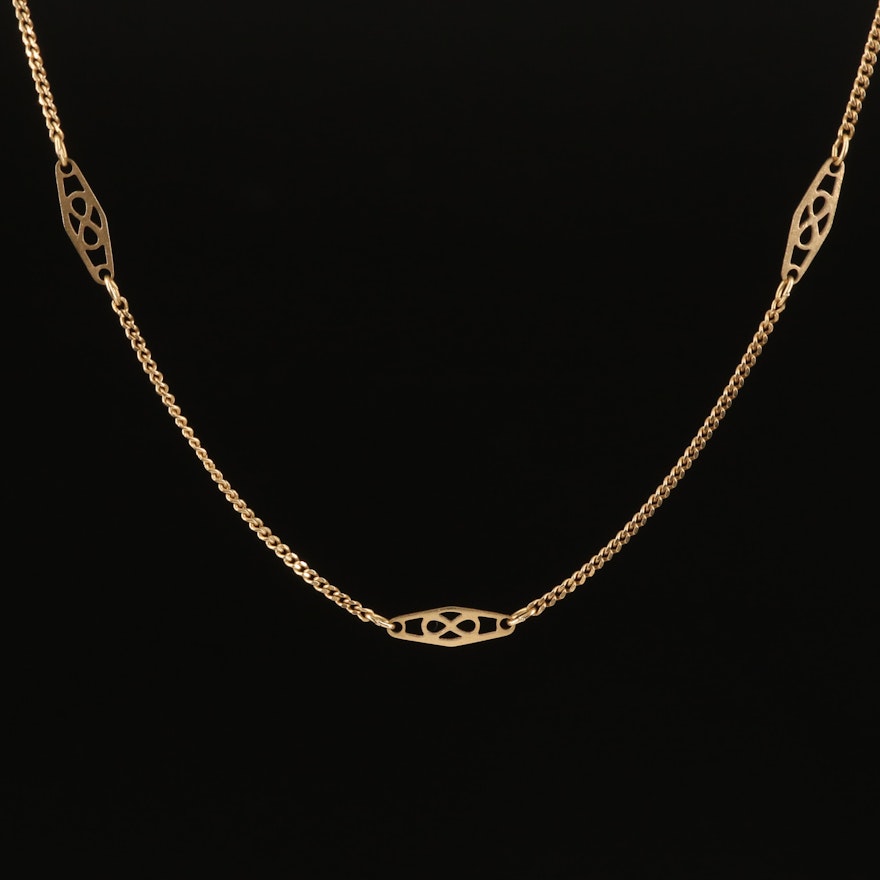 14K Openwork Station Curb Chain Necklace