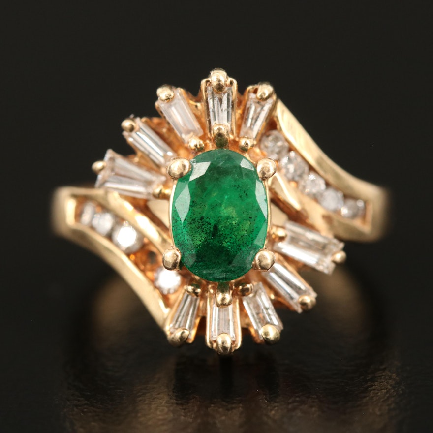 14K Emerald and Diamond Oval Ring