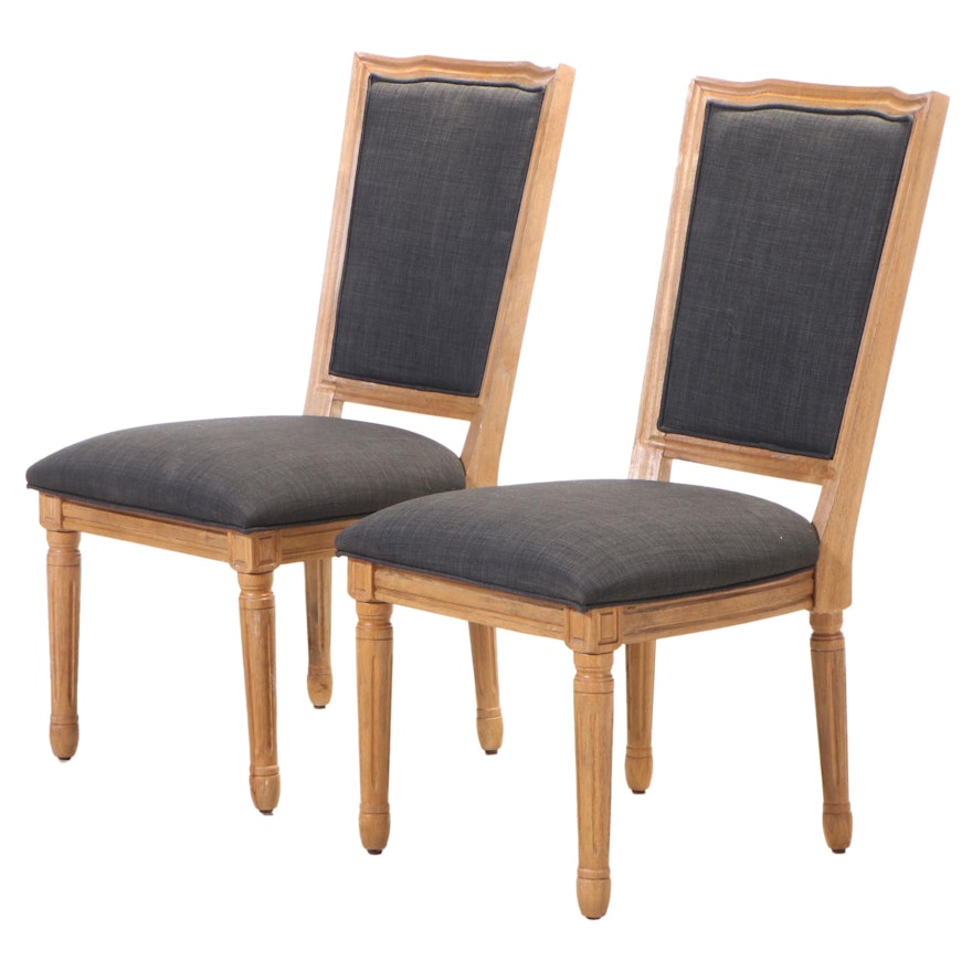 Pair of Louis XVI Style Upholstered Hardwood Side Chairs