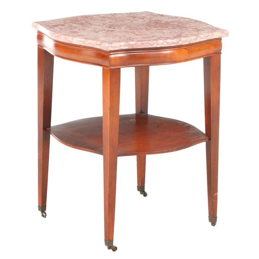 Hepplewhite Style Mahogany End Table with Faux Marble Top