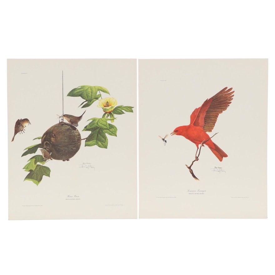 Ray Harm Offset Lithographs "Summer Tanager" and "House Wren"