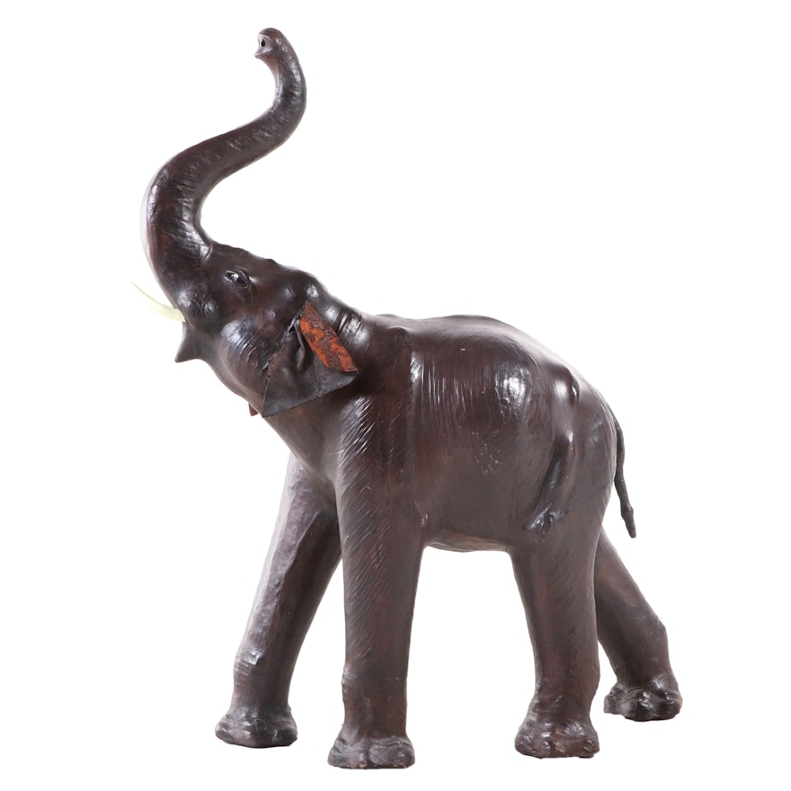 Large Leather Covered Elephant Figure, Late 20th Century