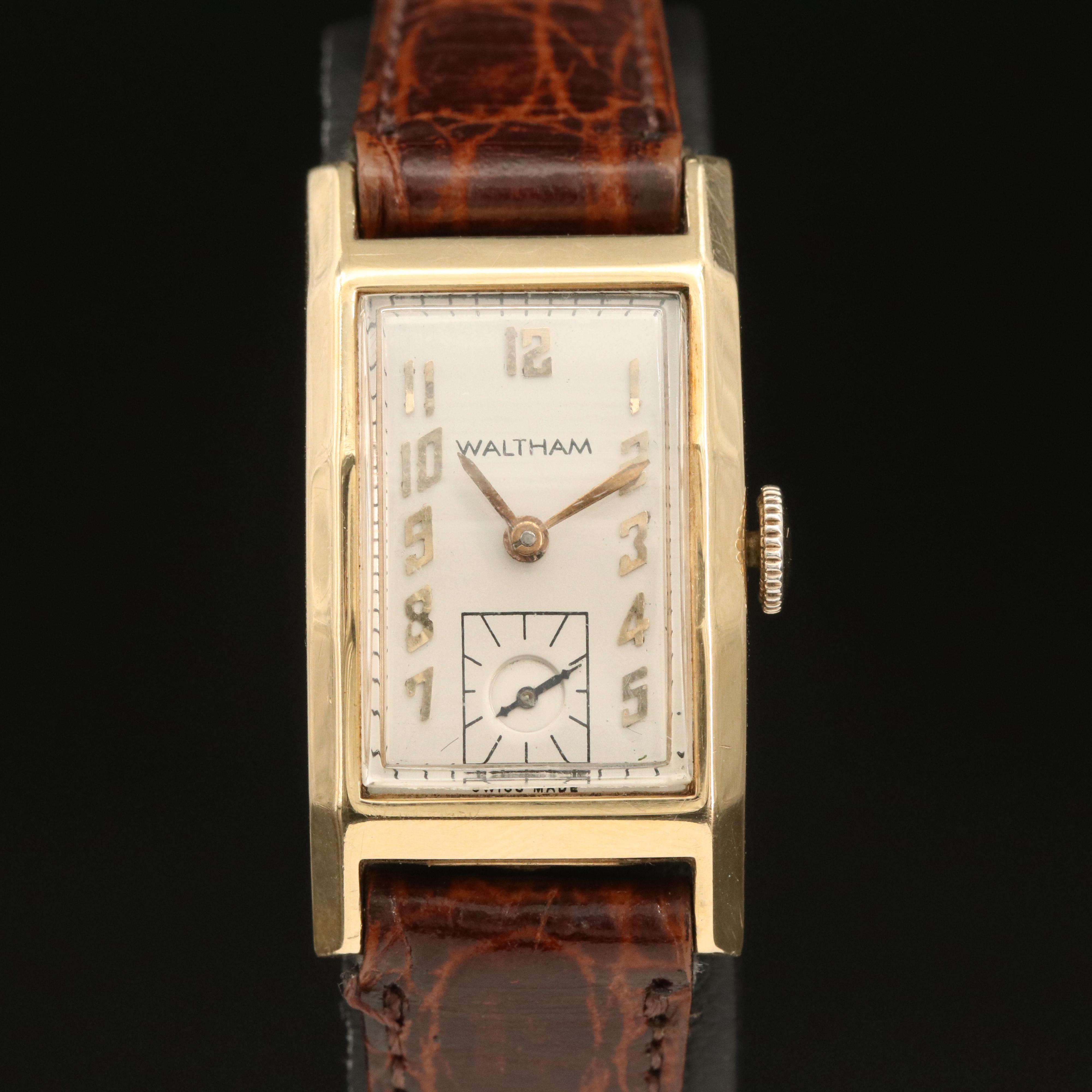 Vintage Waltham 14K Tank Style Watch