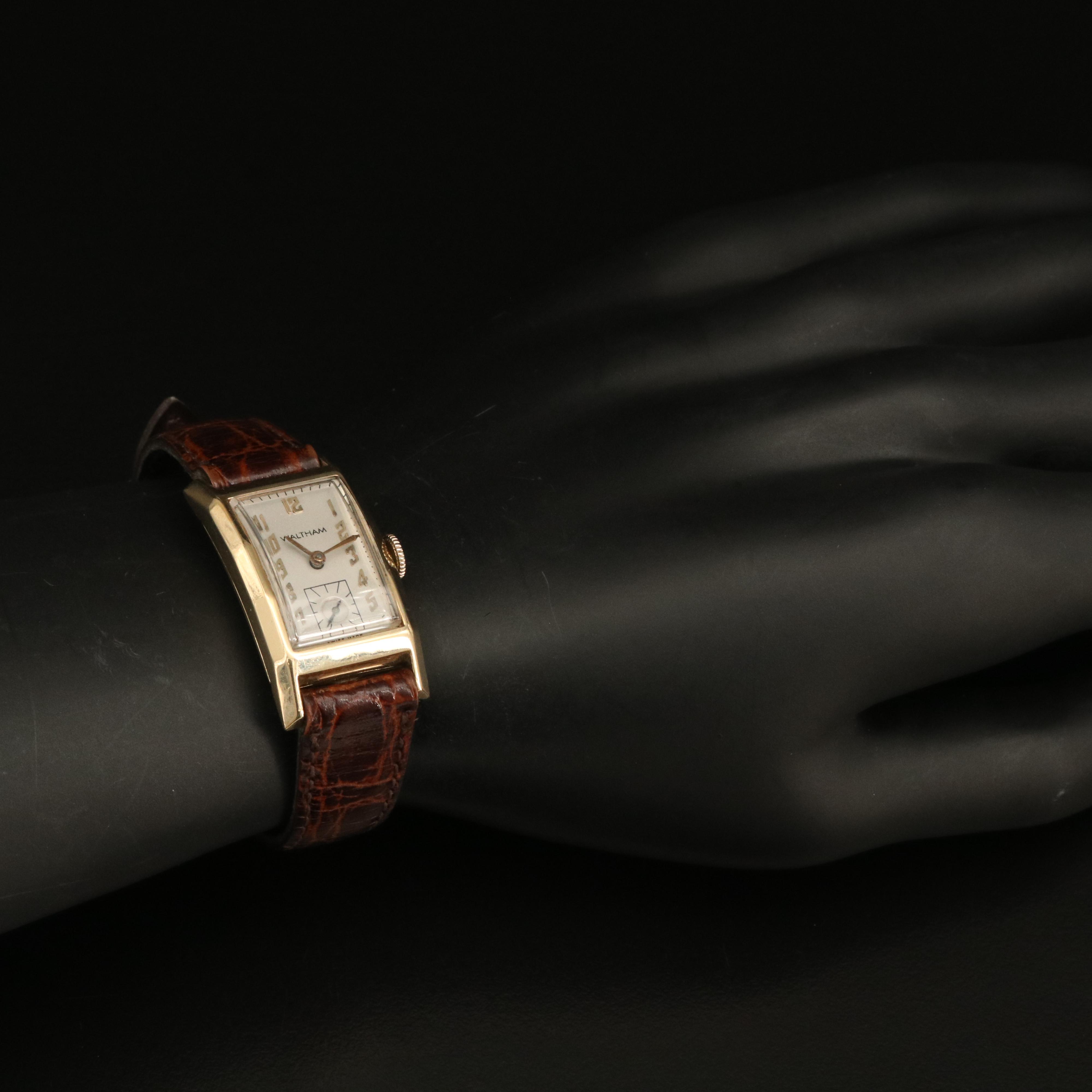 Vintage Waltham 14K Tank Style Watch