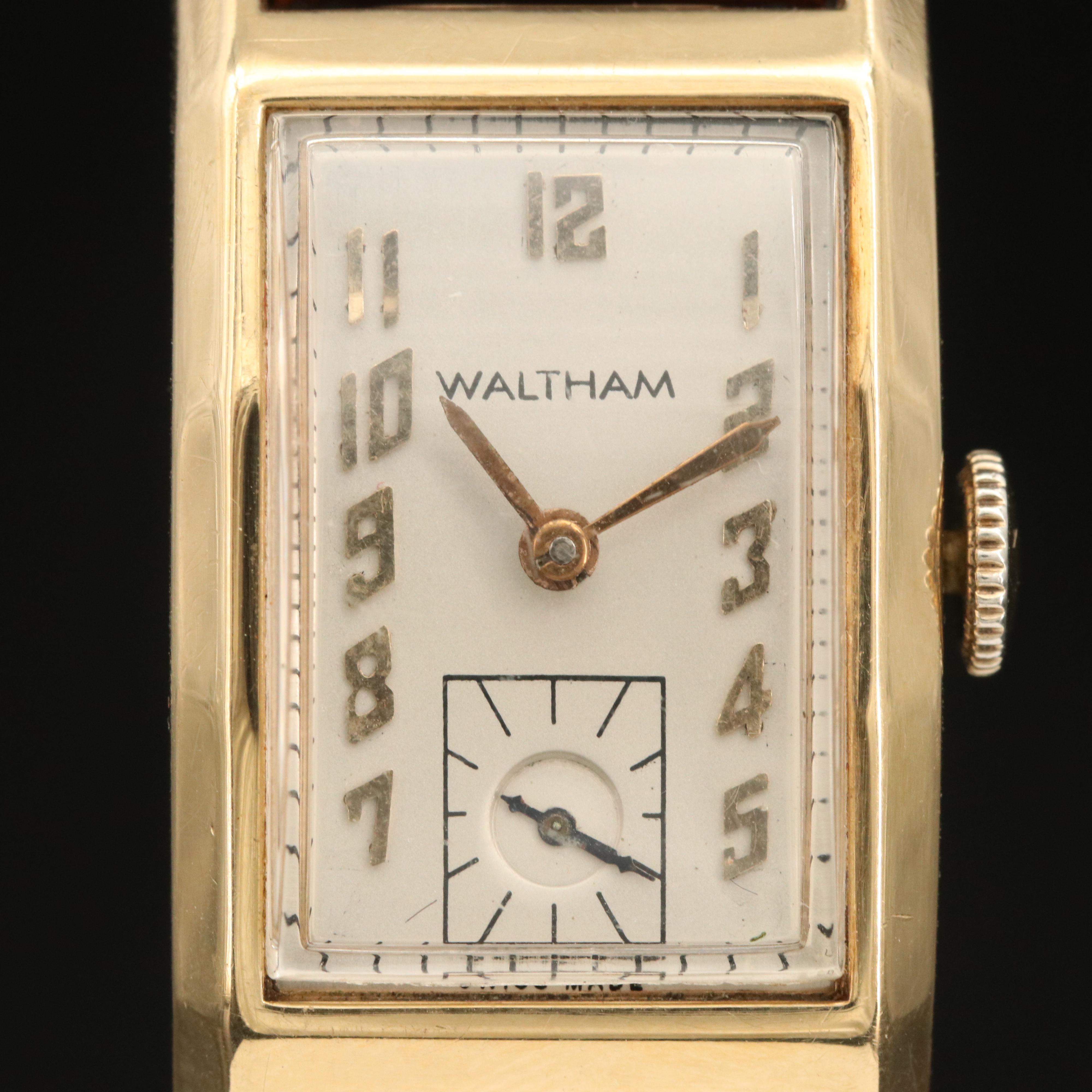 Vintage Waltham 14K Tank Style Watch