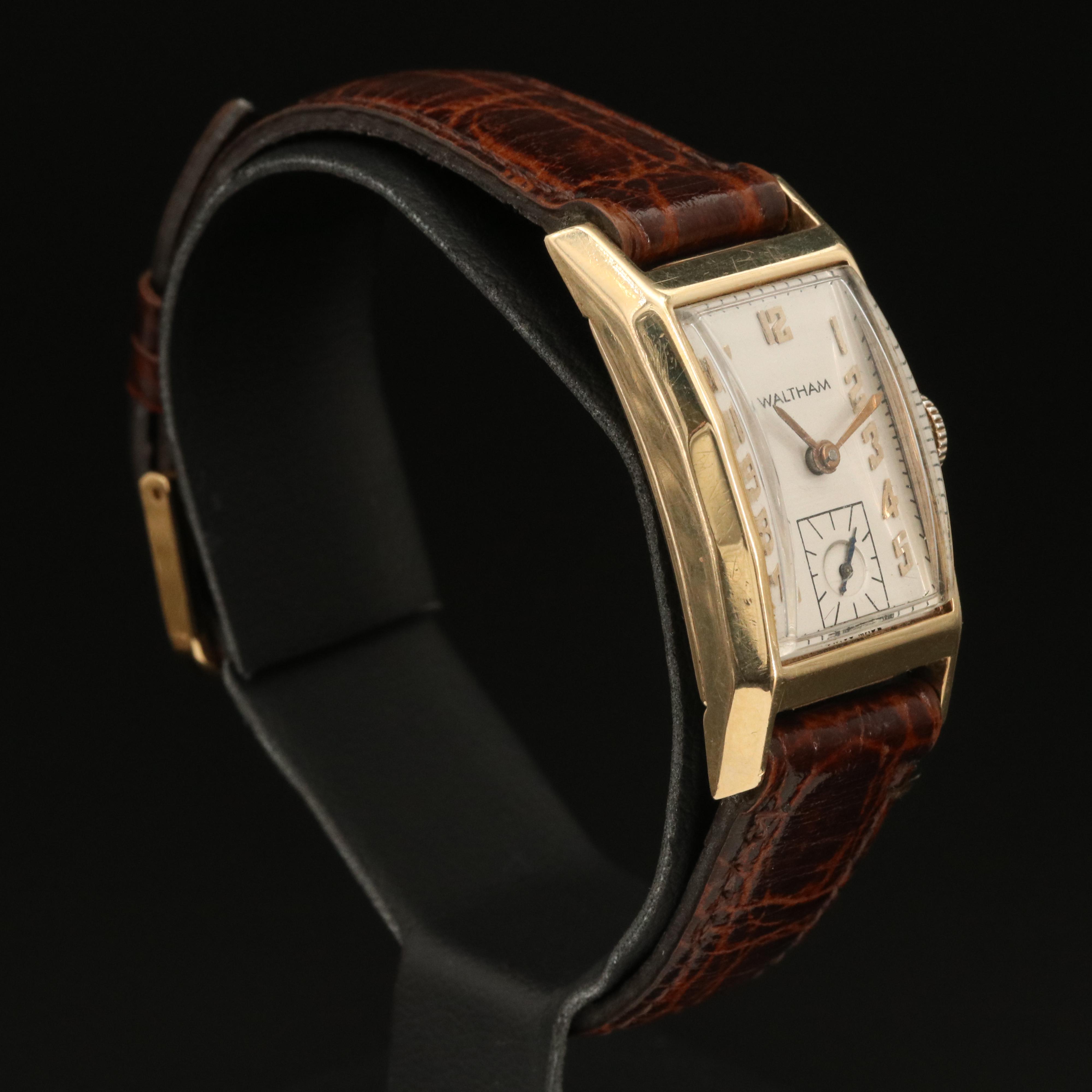 Vintage Waltham 14K Tank Style Watch