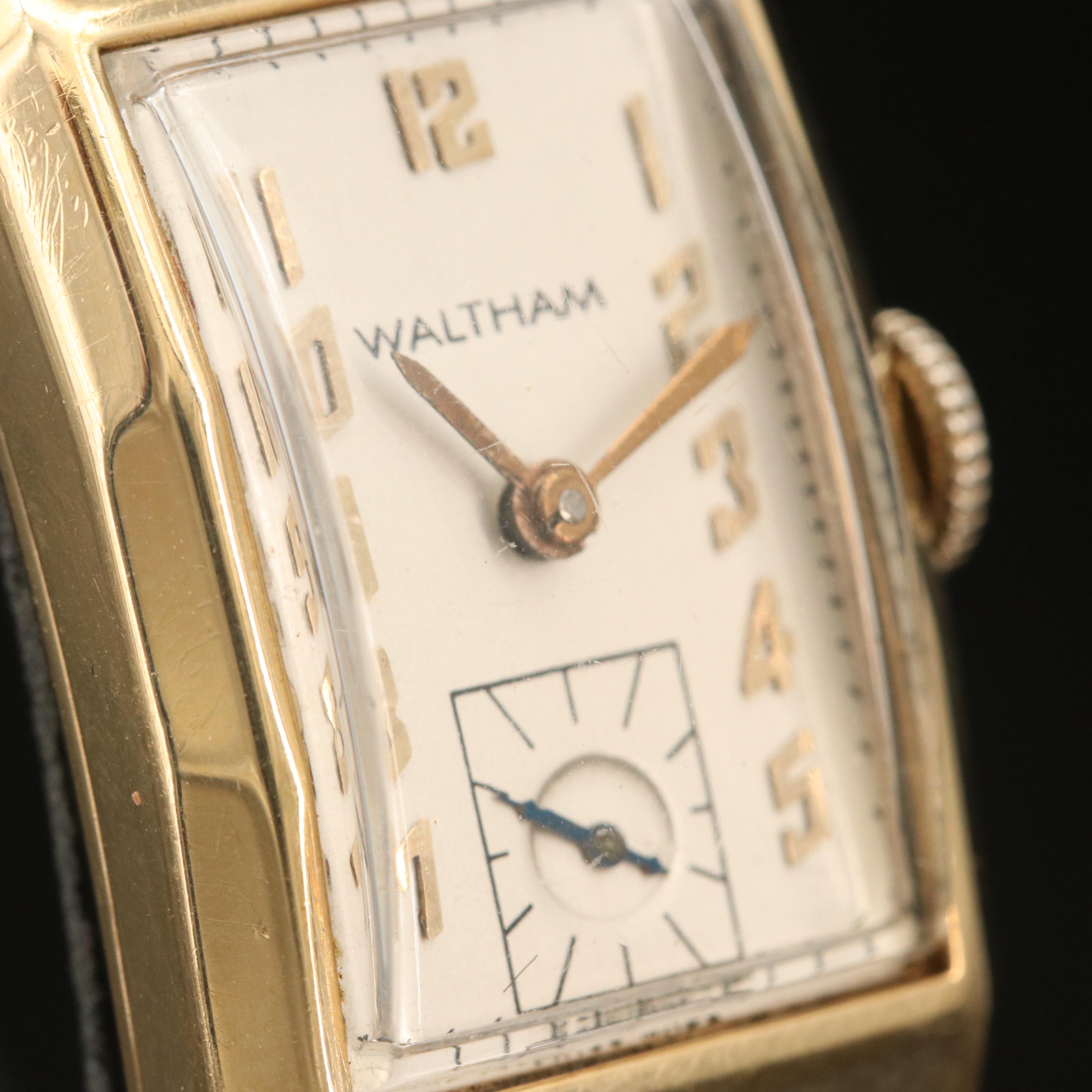 Vintage Waltham 14K Tank Style Watch