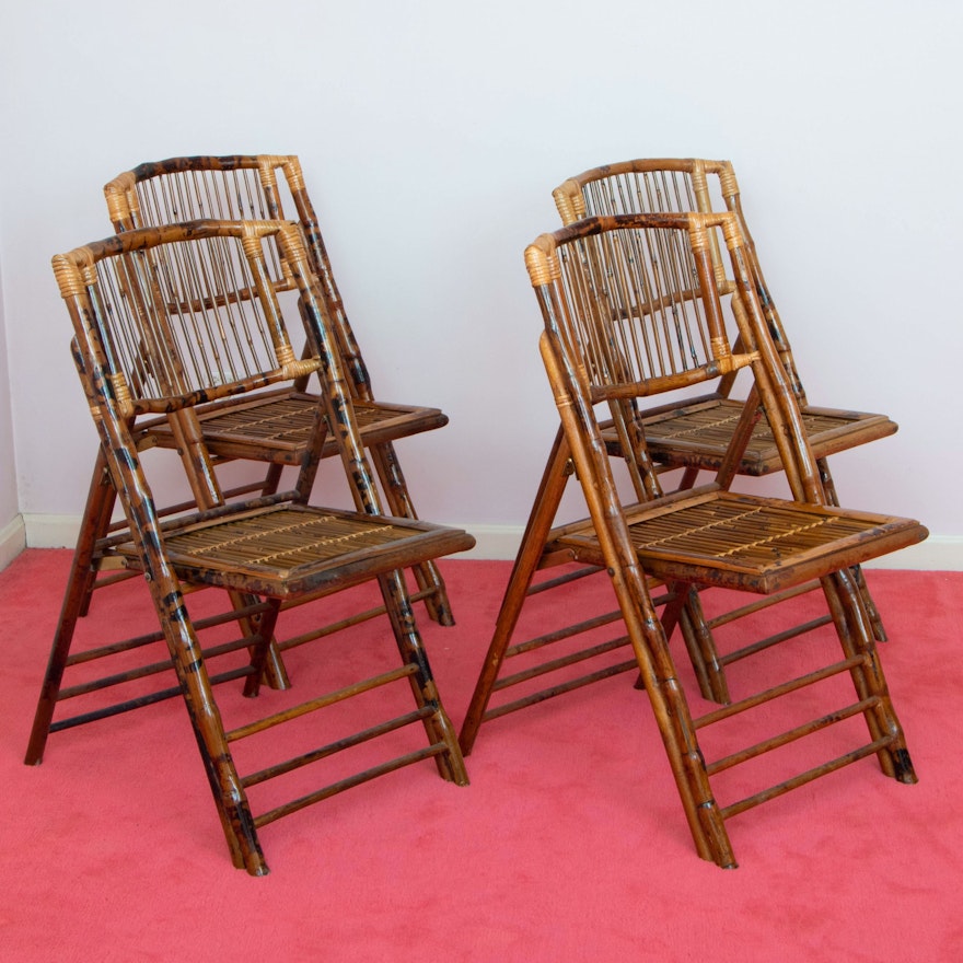 Four Flash Furniture Contemporary Bamboo Folding Chairs