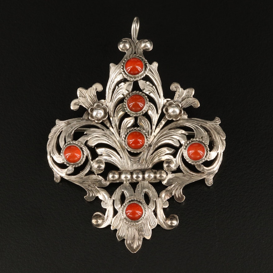 Vintage Peruzzi Italian 800 Silver Carnelian Converter Brooch