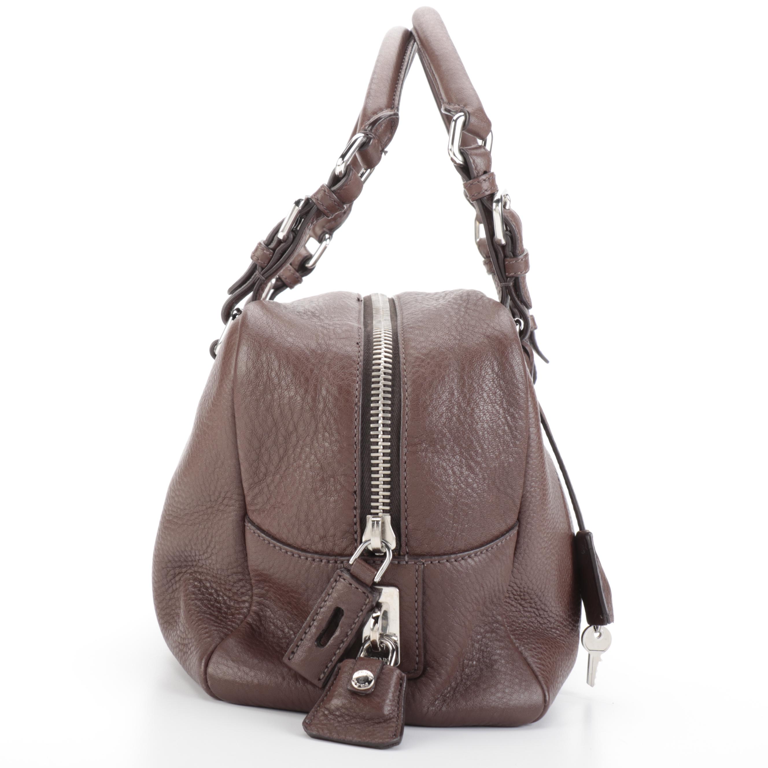 Prada Brown Vitello Daino Leather Bauletto Bag