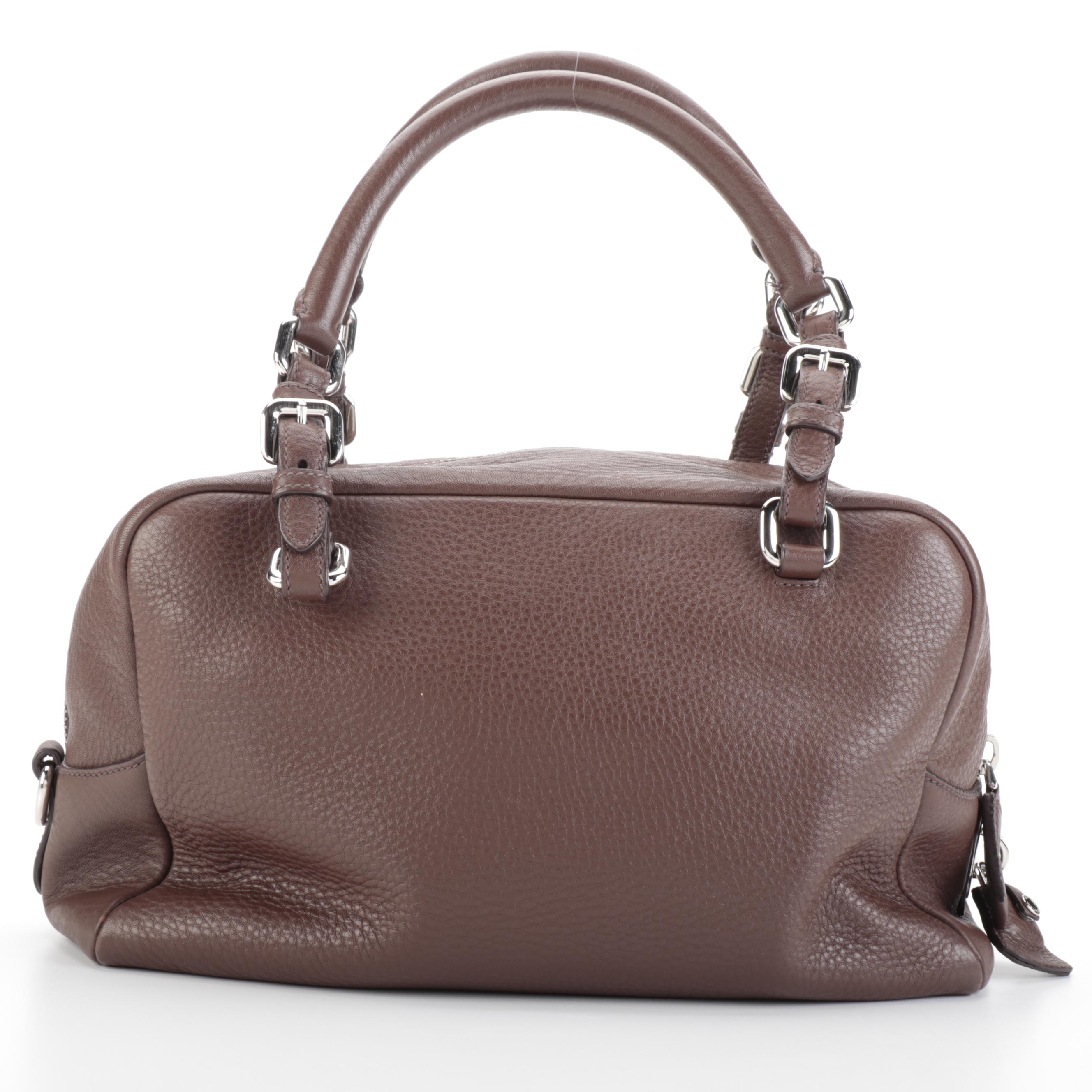 Prada Brown Vitello Daino Leather Bauletto Bag