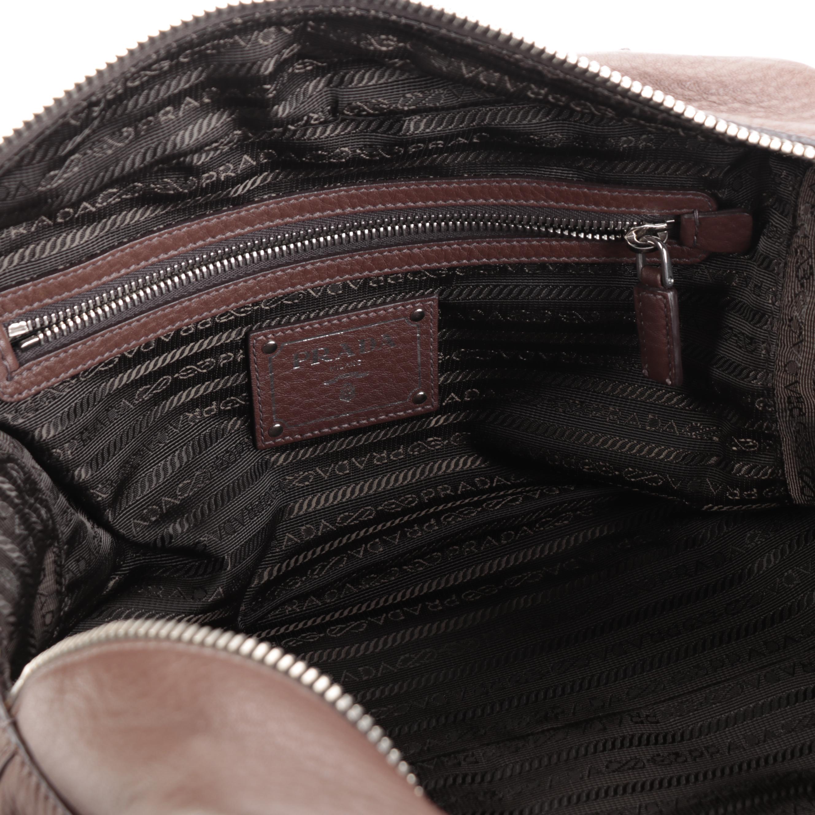 Prada Brown Vitello Daino Leather Bauletto Bag