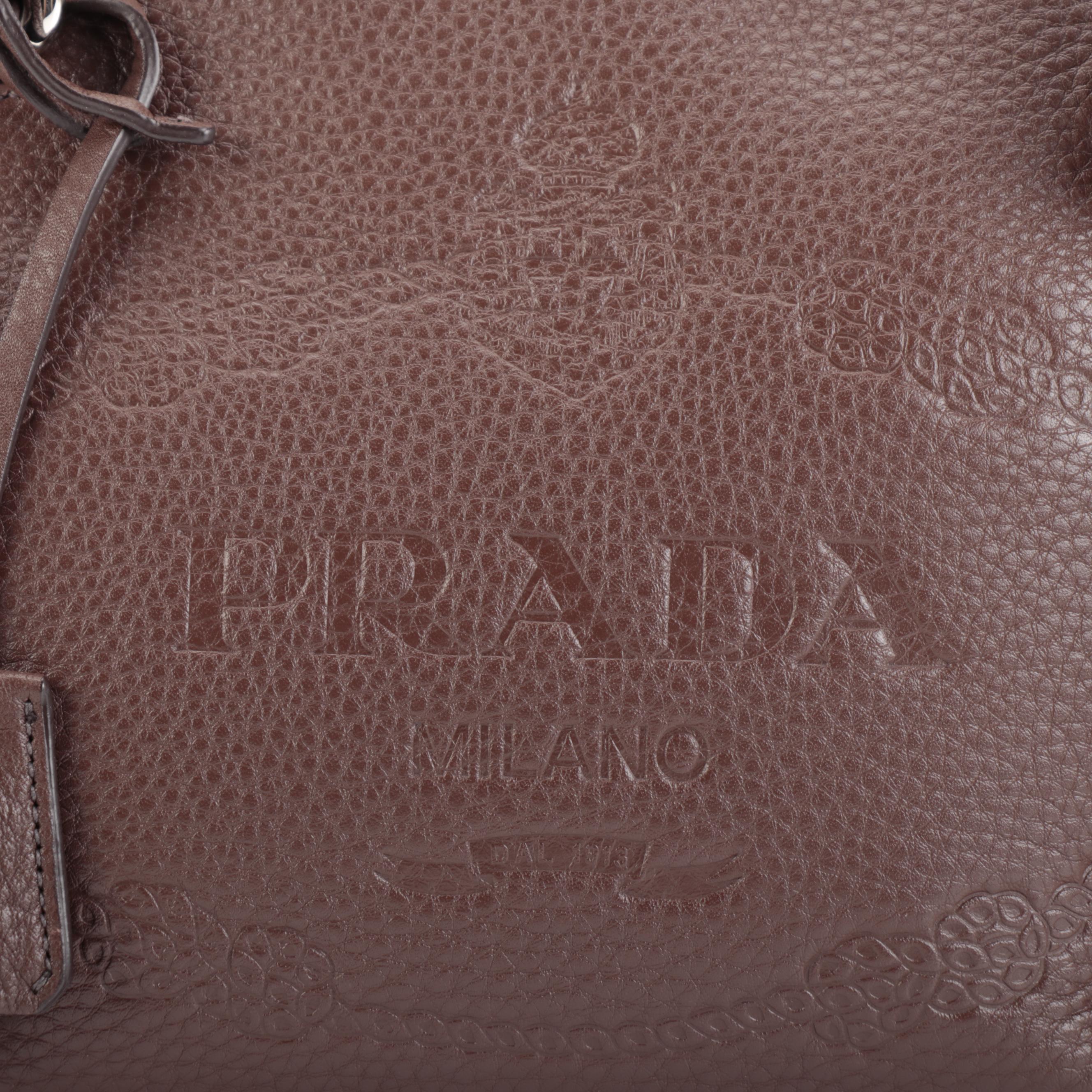 Prada Brown Vitello Daino Leather Bauletto Bag