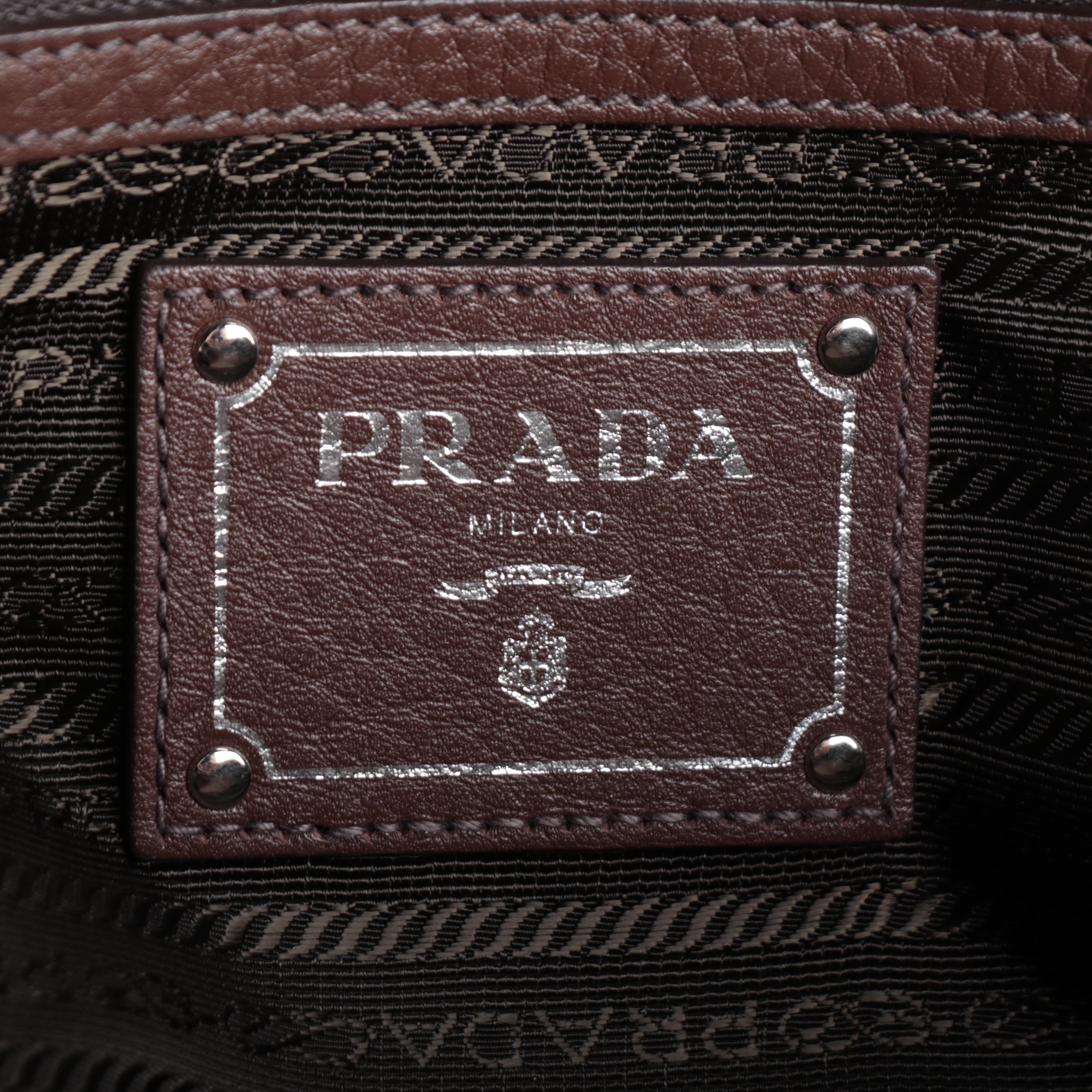 Prada Brown Vitello Daino Leather Bauletto Bag