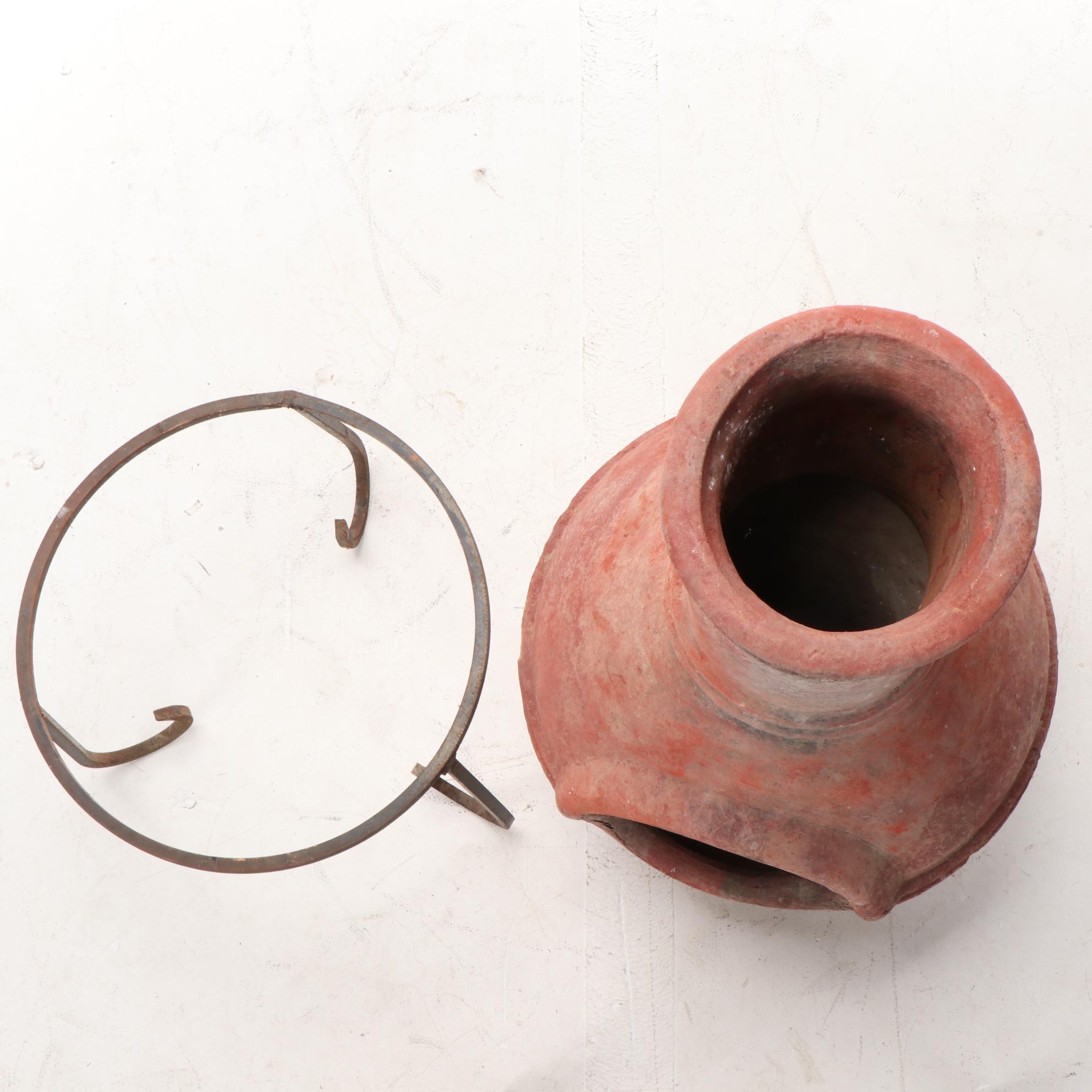 Terracotta Chiminea on Wrought Iron Stand