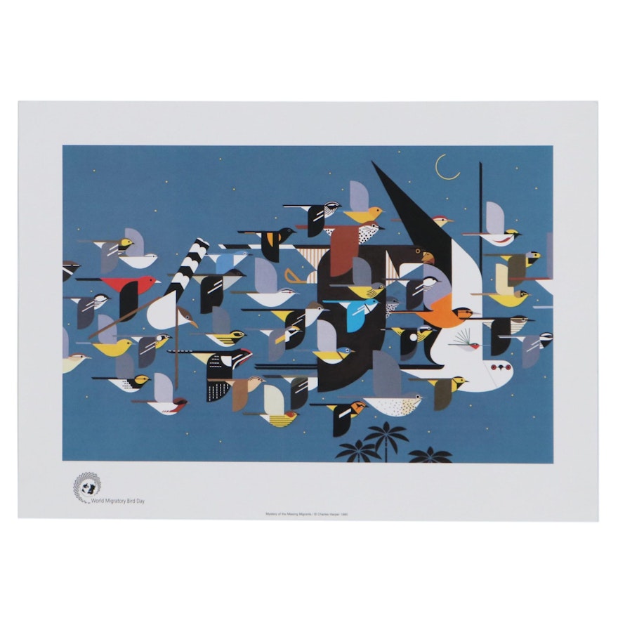 Offset Lithograph After Charley Harper "Mystery of The Missing Migrants"