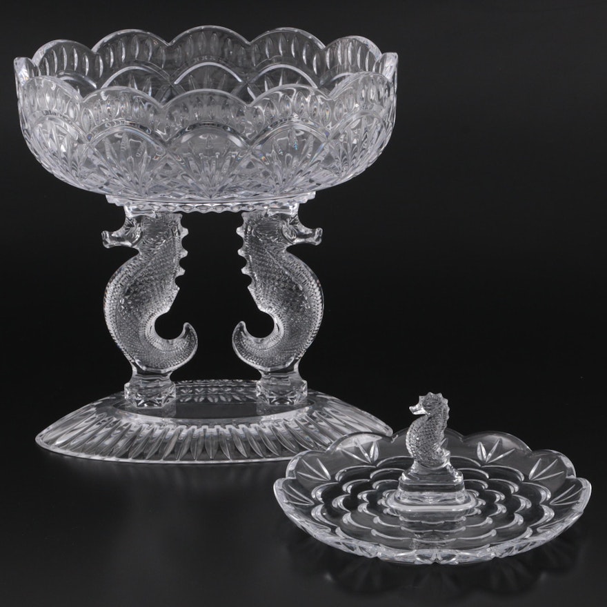 Tom Brennan for Waterford Crystal "Seahorse" Footed Bowl with Serving Tray