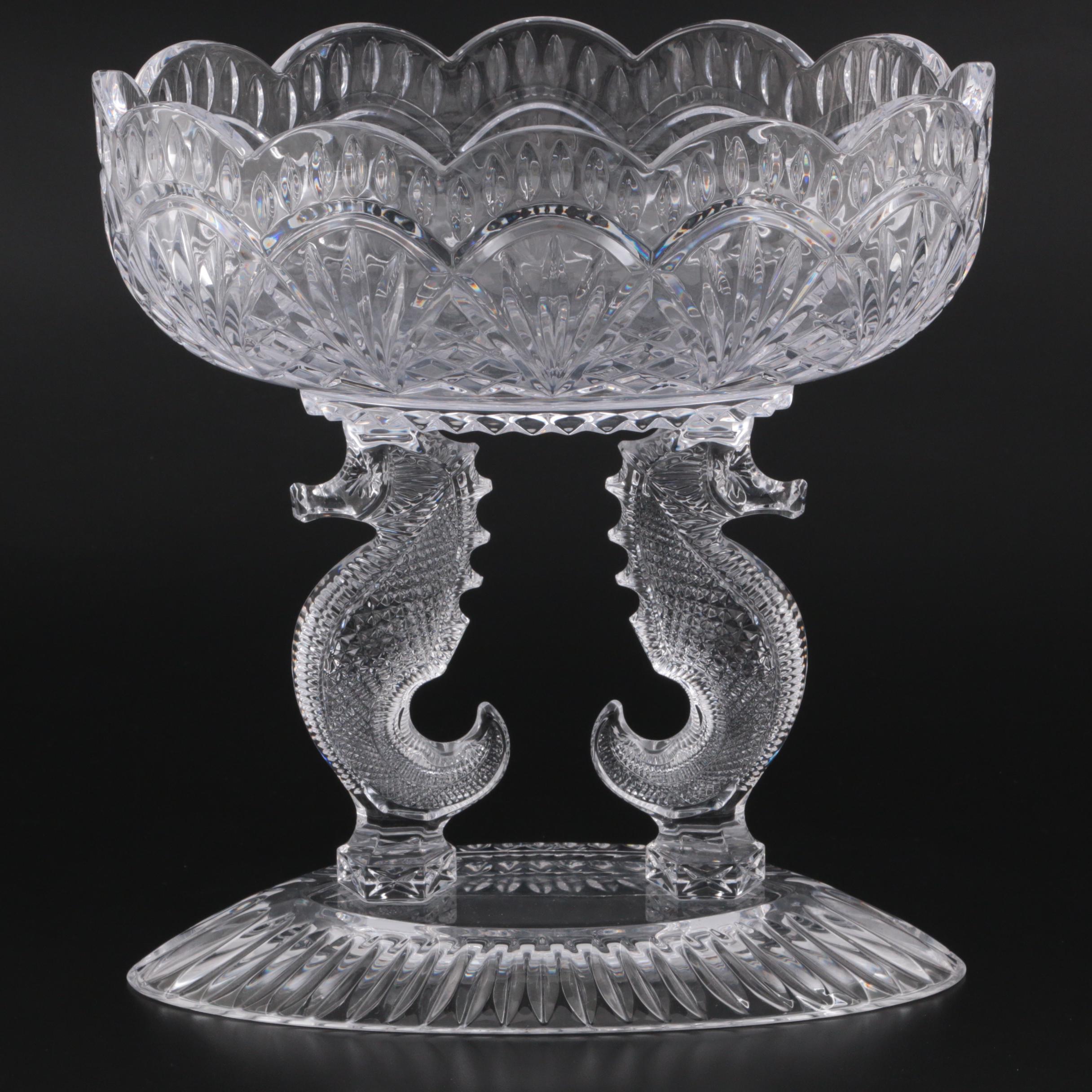 Tom Brennan for Waterford Crystal "Seahorse" Footed Bowl with Serving Tray