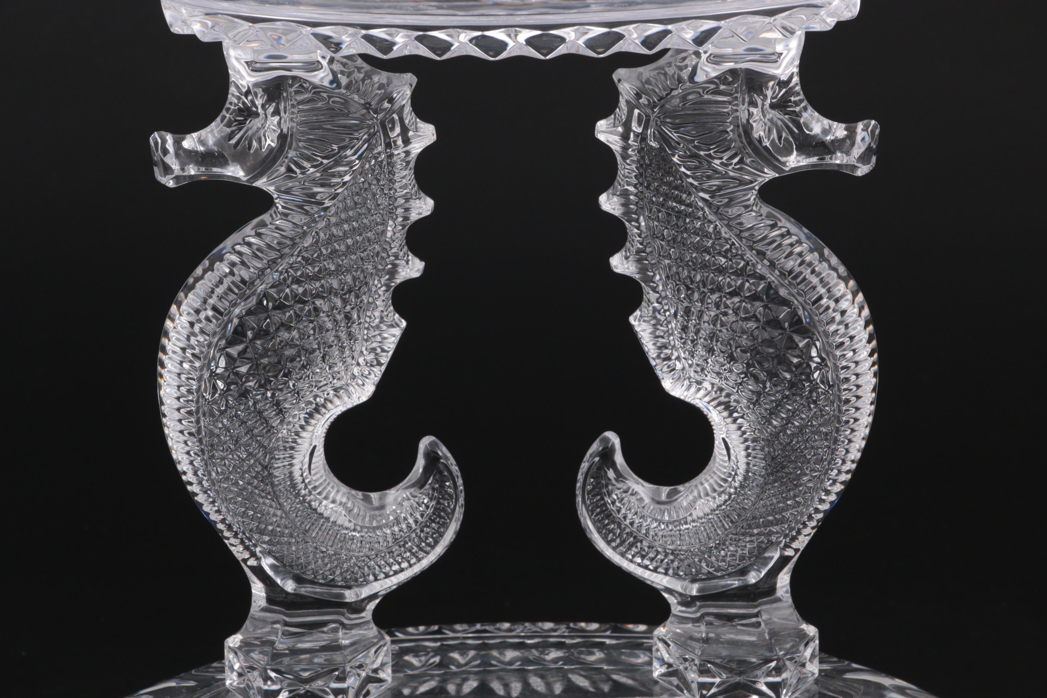 Tom Brennan for Waterford Crystal "Seahorse" Footed Bowl with Serving Tray