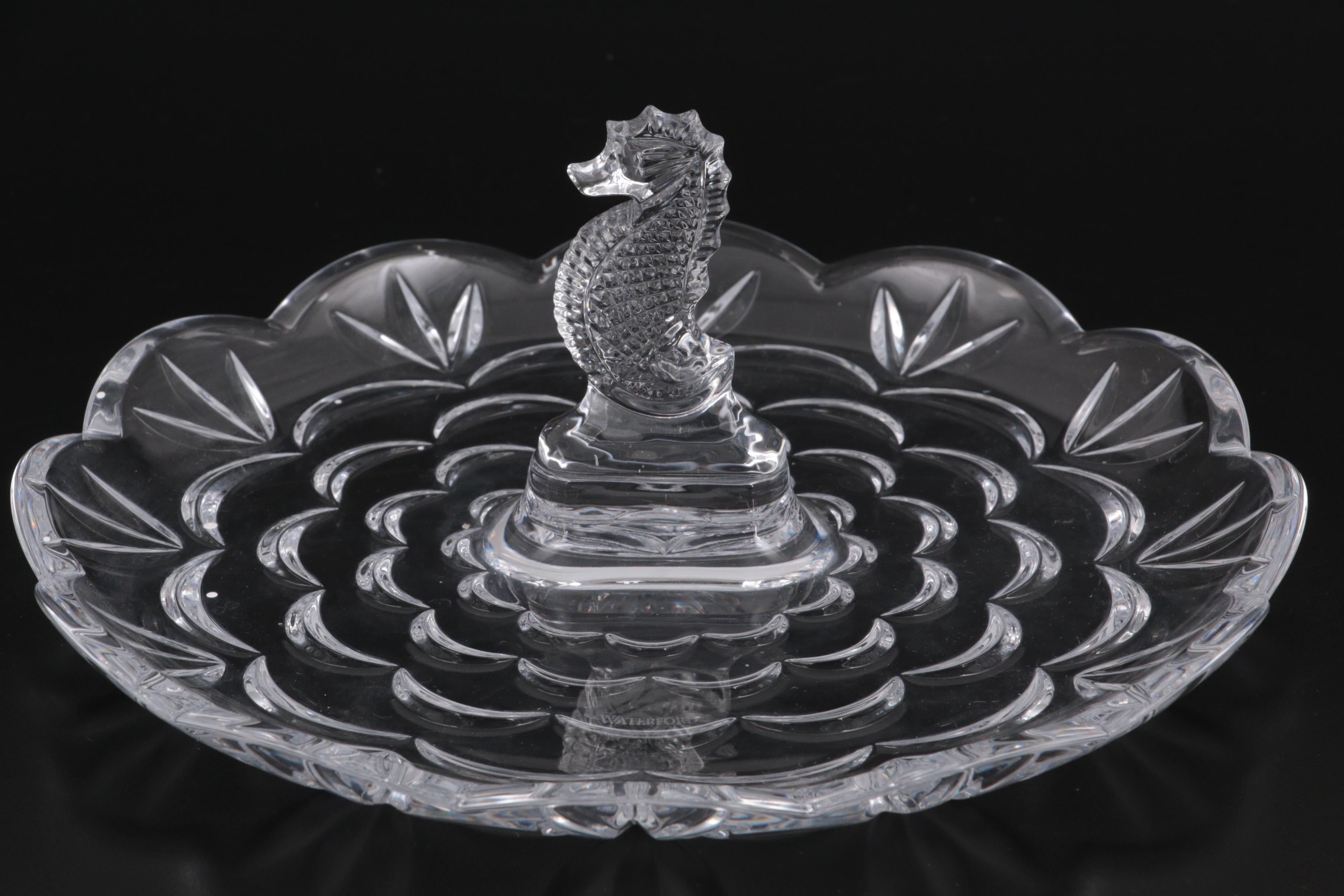 Tom Brennan for Waterford Crystal "Seahorse" Footed Bowl with Serving Tray